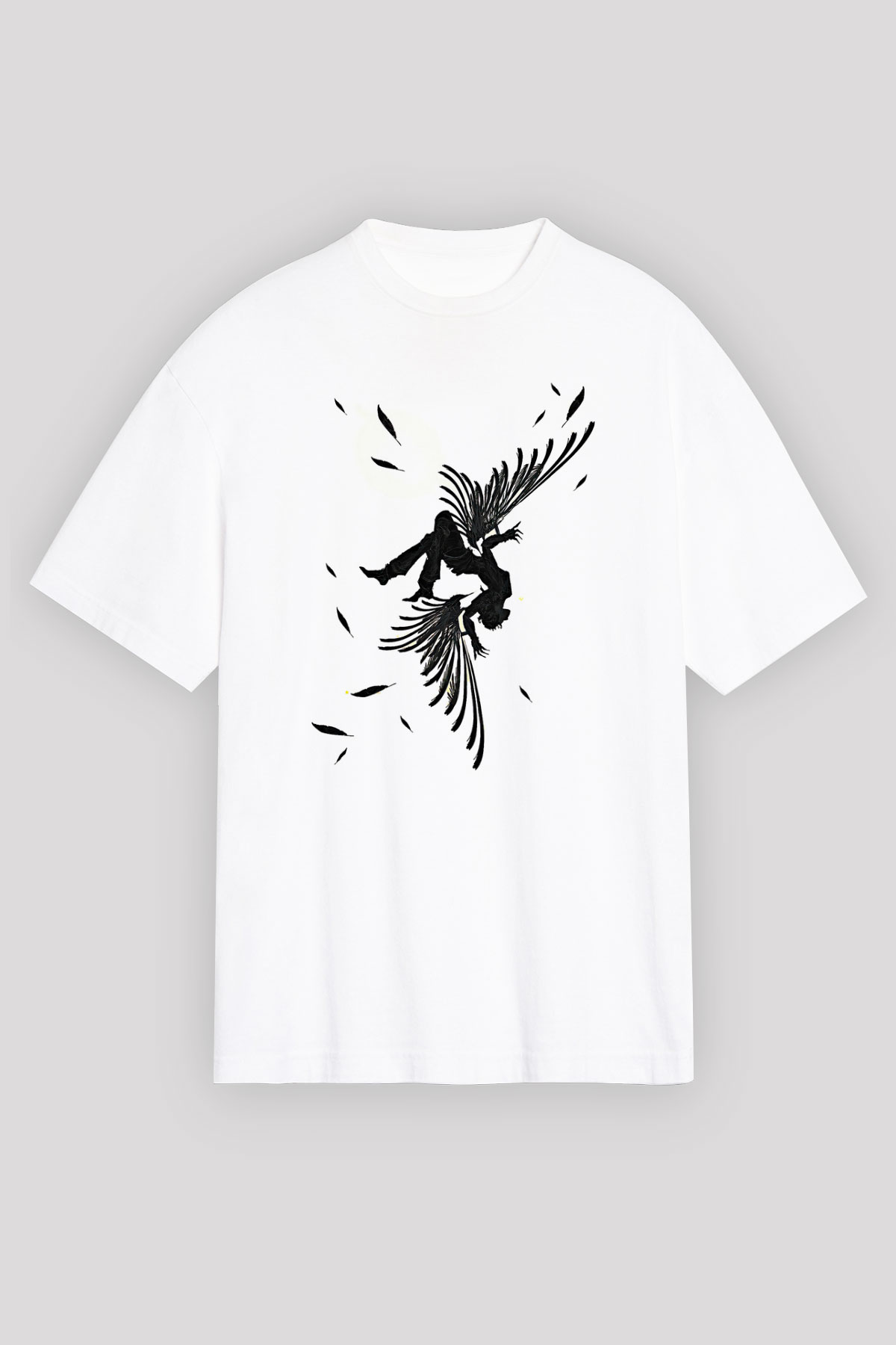 İkarus Baskılı Beyaz Unisex Oversize Tişört - Tshirt