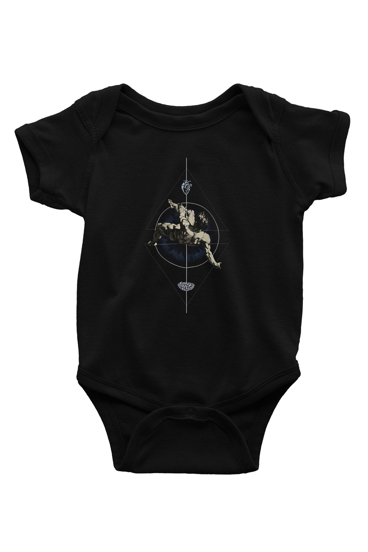 İkarus Baskılı Unisex Siyah Bebek Body - Zıbın
