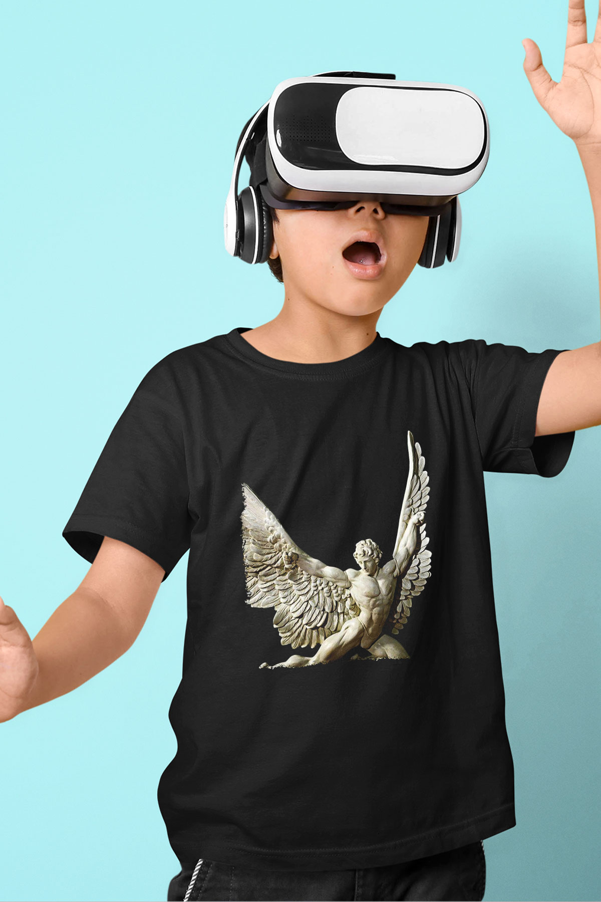 İkarus Baskılı Unisex Siyah Çocuk Tişört - Tshirt