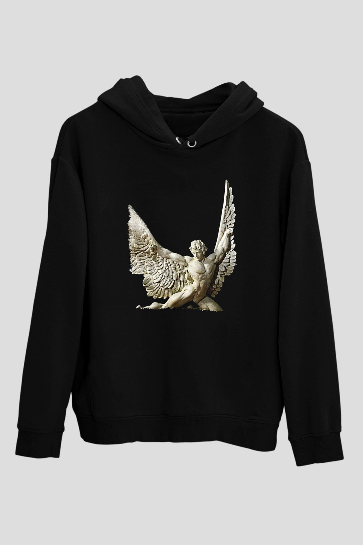 İkarus Baskılı Unisex Siyah Hoodie
