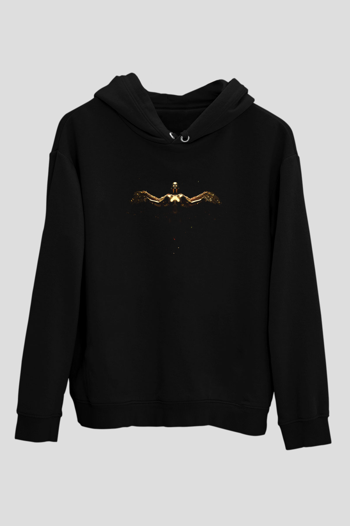 İkarus Baskılı Unisex Siyah Hoodie
