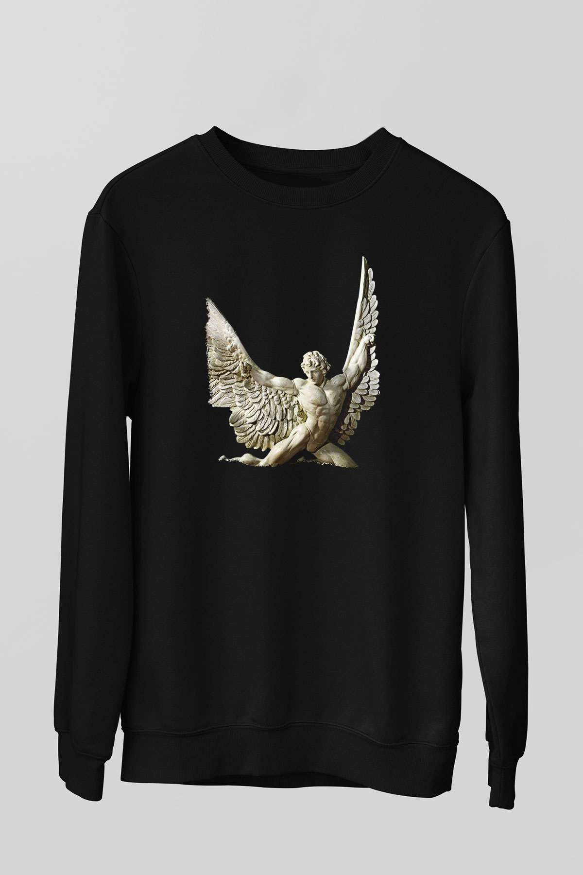 İkarus Baskılı Unisex Siyah Sweatshirt