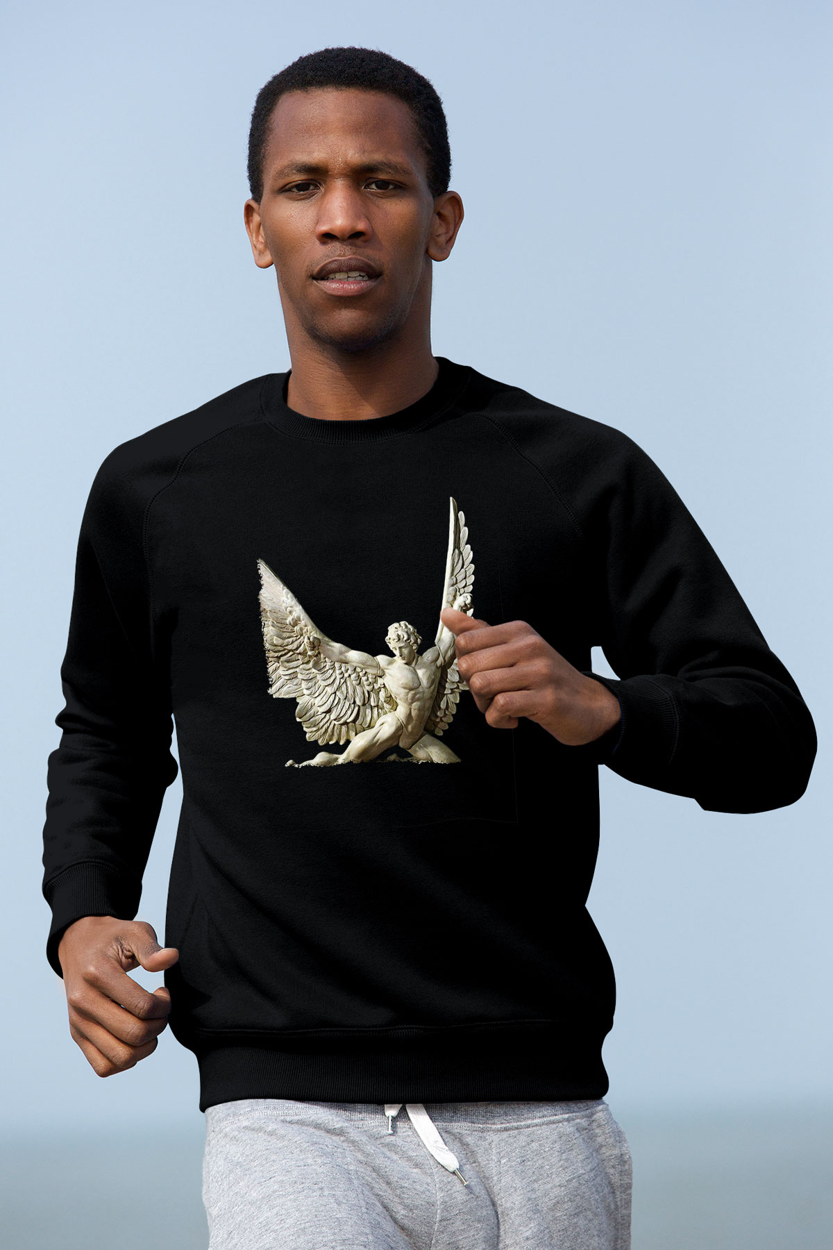 İkarus Baskılı Unisex Siyah Sweatshirt