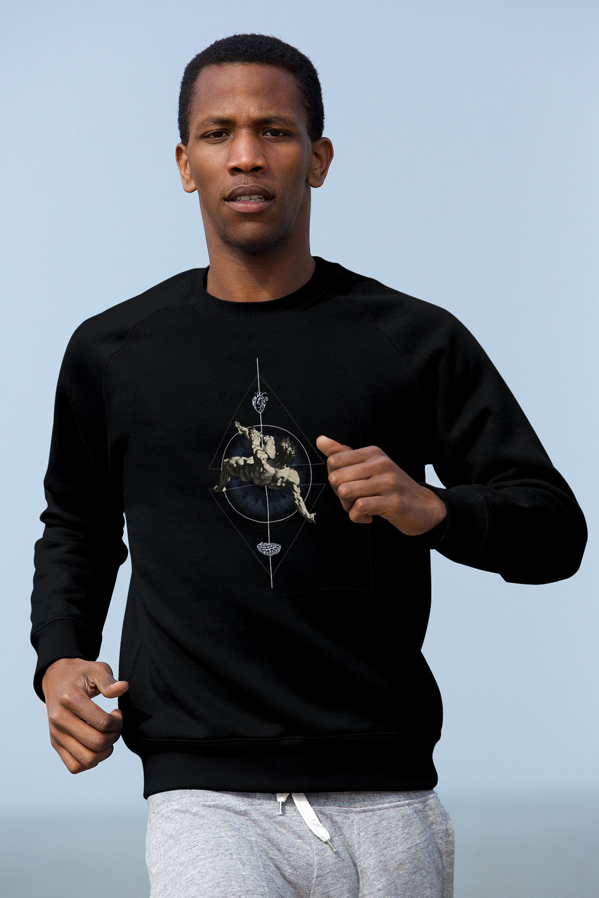 İkarus Baskılı Unisex Siyah Sweatshirt