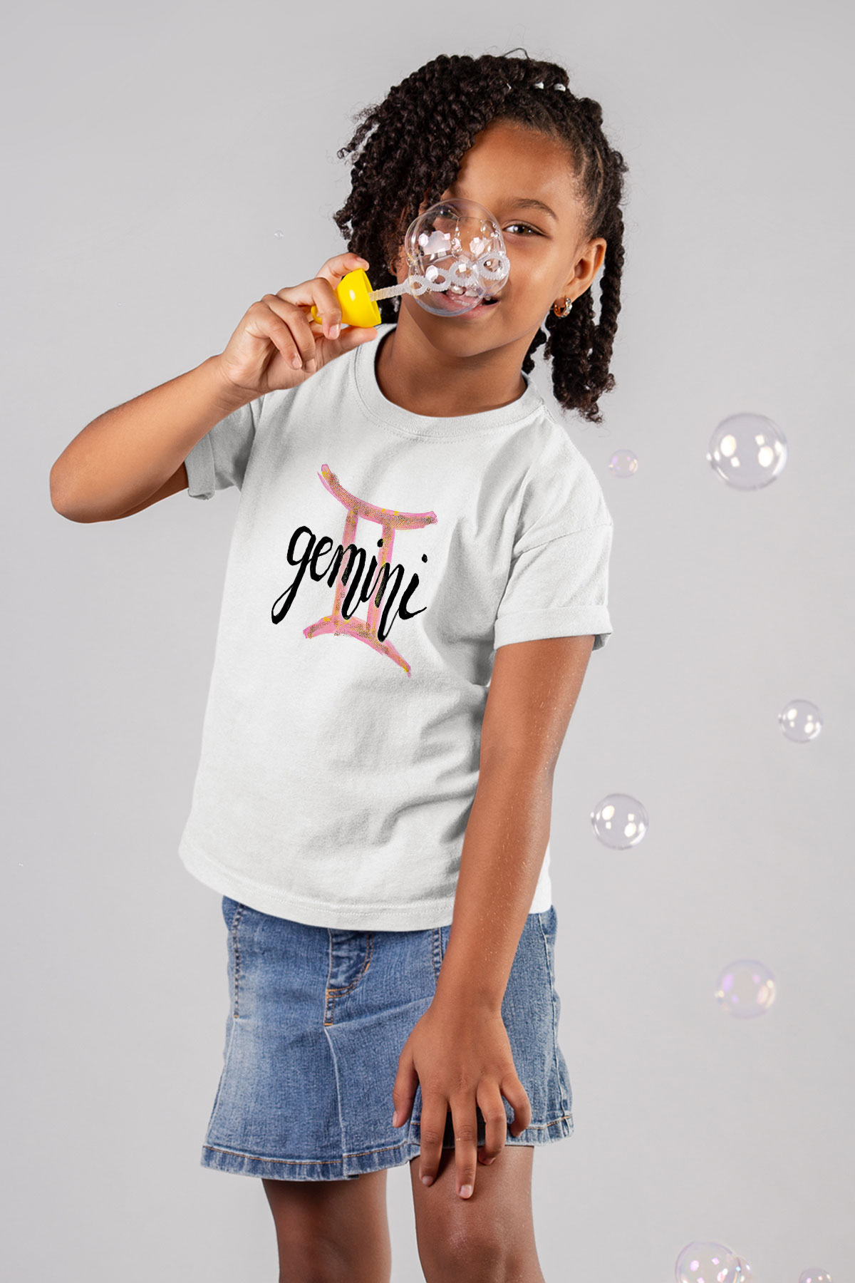 İkizler Burcu Baskılı Beyaz Unisex Beyaz Çocuk Tişört - Tshirt
