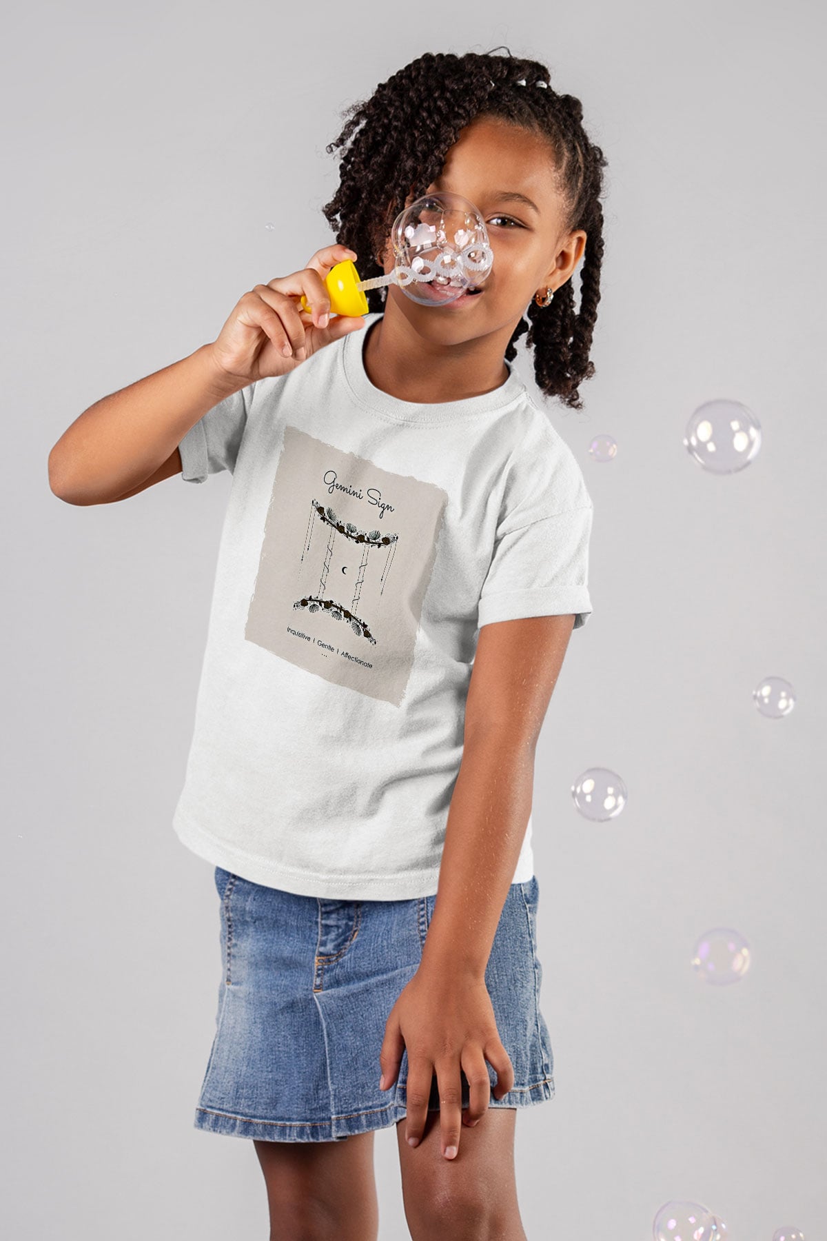 İkizler Burcu Baskılı Beyaz Unisex Beyaz Çocuk Tişört - Tshirt