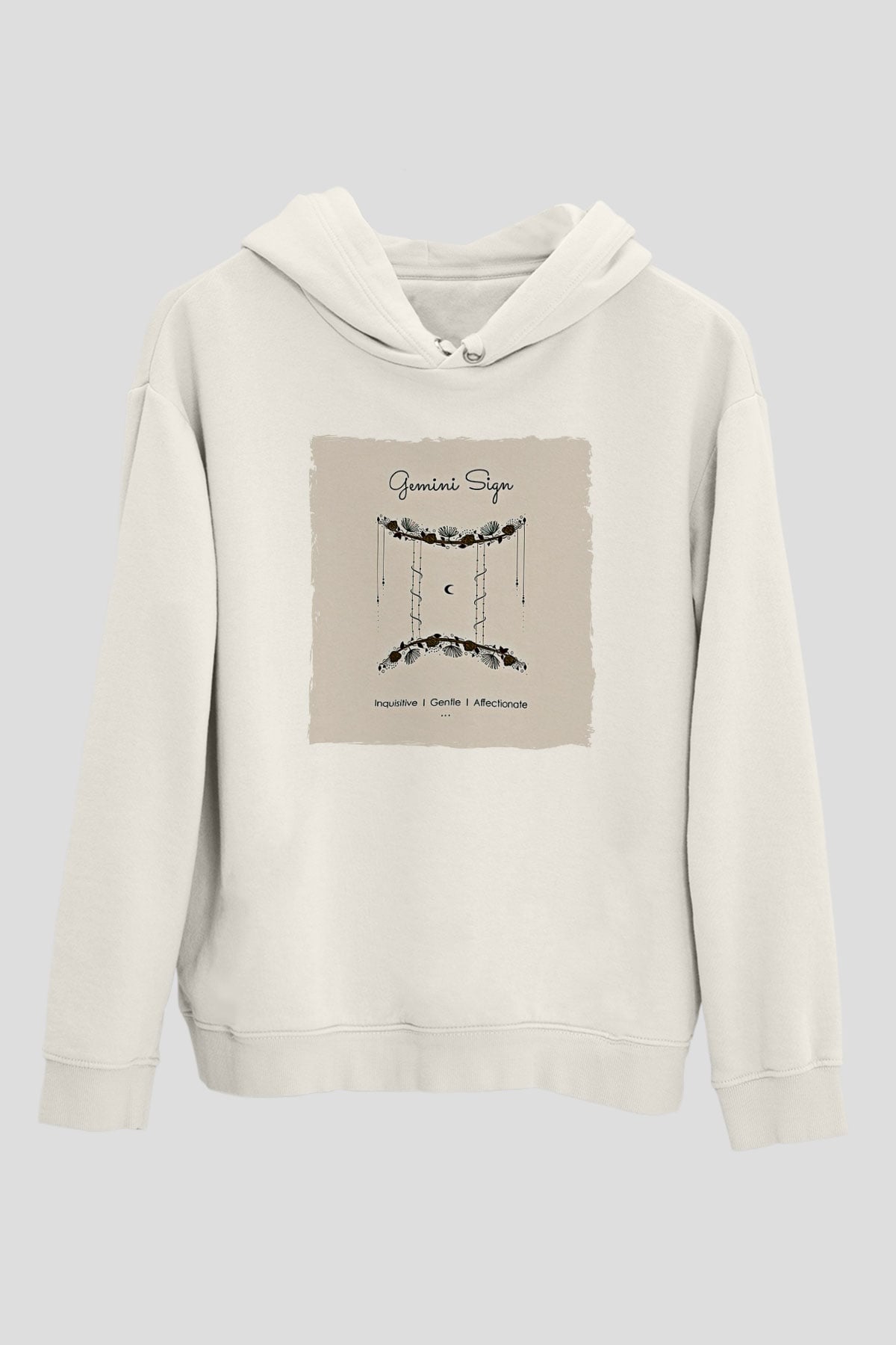 İkizler Burcu Baskılı Beyaz Unisex Hoodie