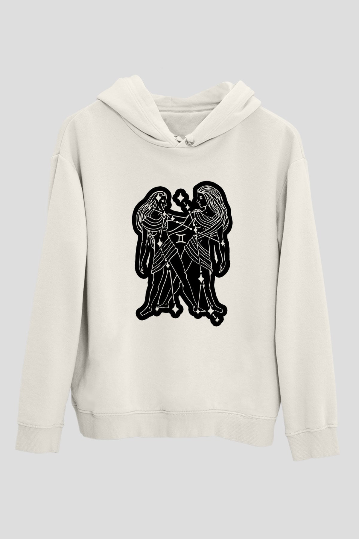 İkizler Burcu Baskılı Beyaz Unisex Hoodie