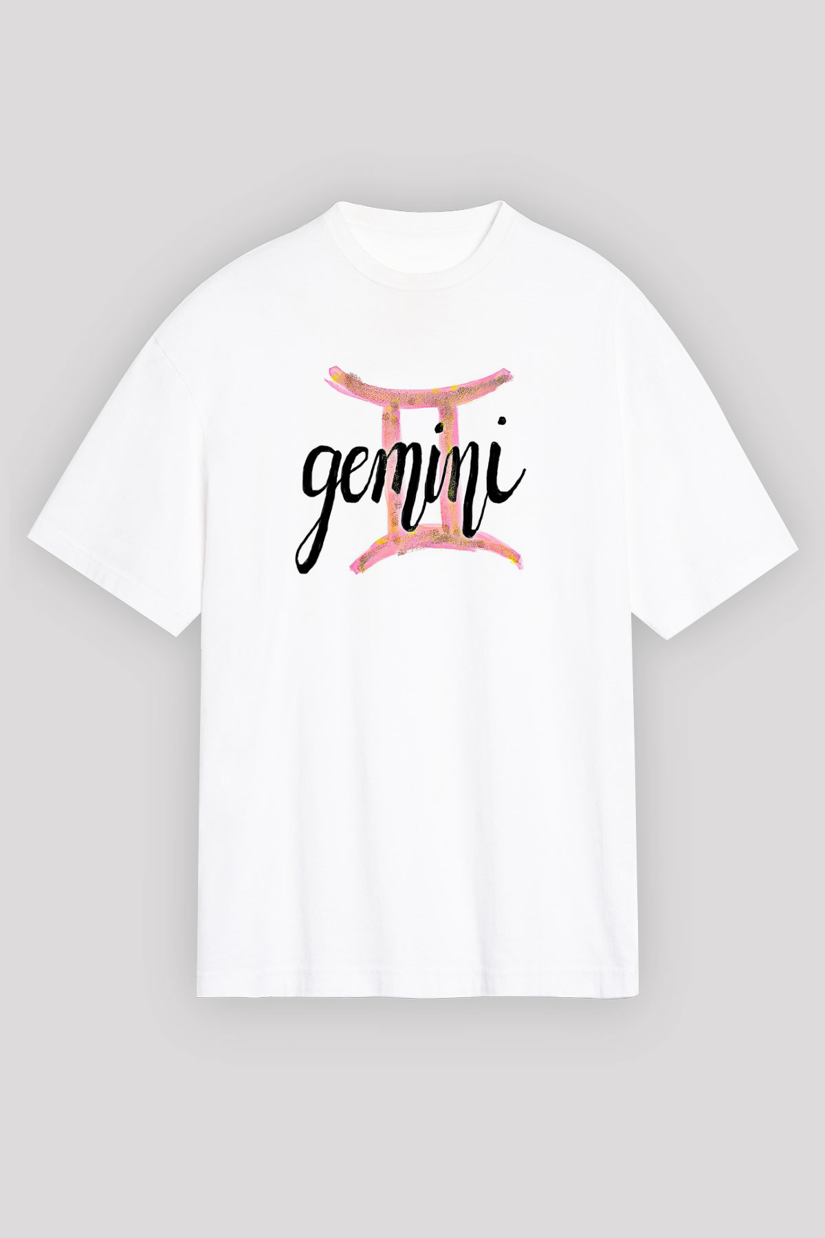 İkizler Burcu Baskılı Beyaz Unisex Oversize Tişört - Tshirt