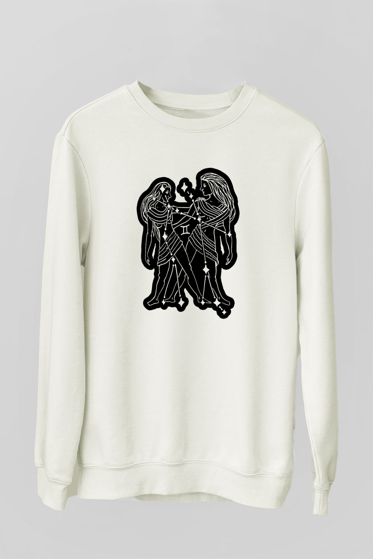 İkizler Burcu Baskılı Beyaz Unisex Sweatshirt