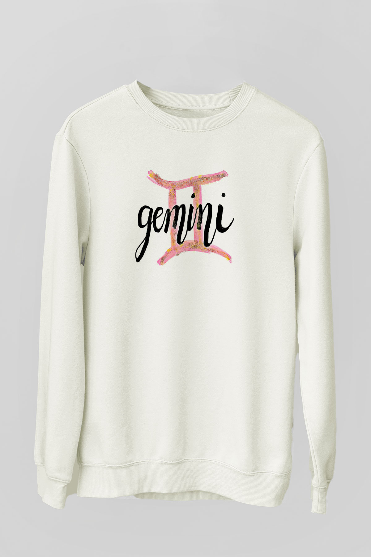 İkizler Burcu Baskılı Beyaz Unisex Sweatshirt