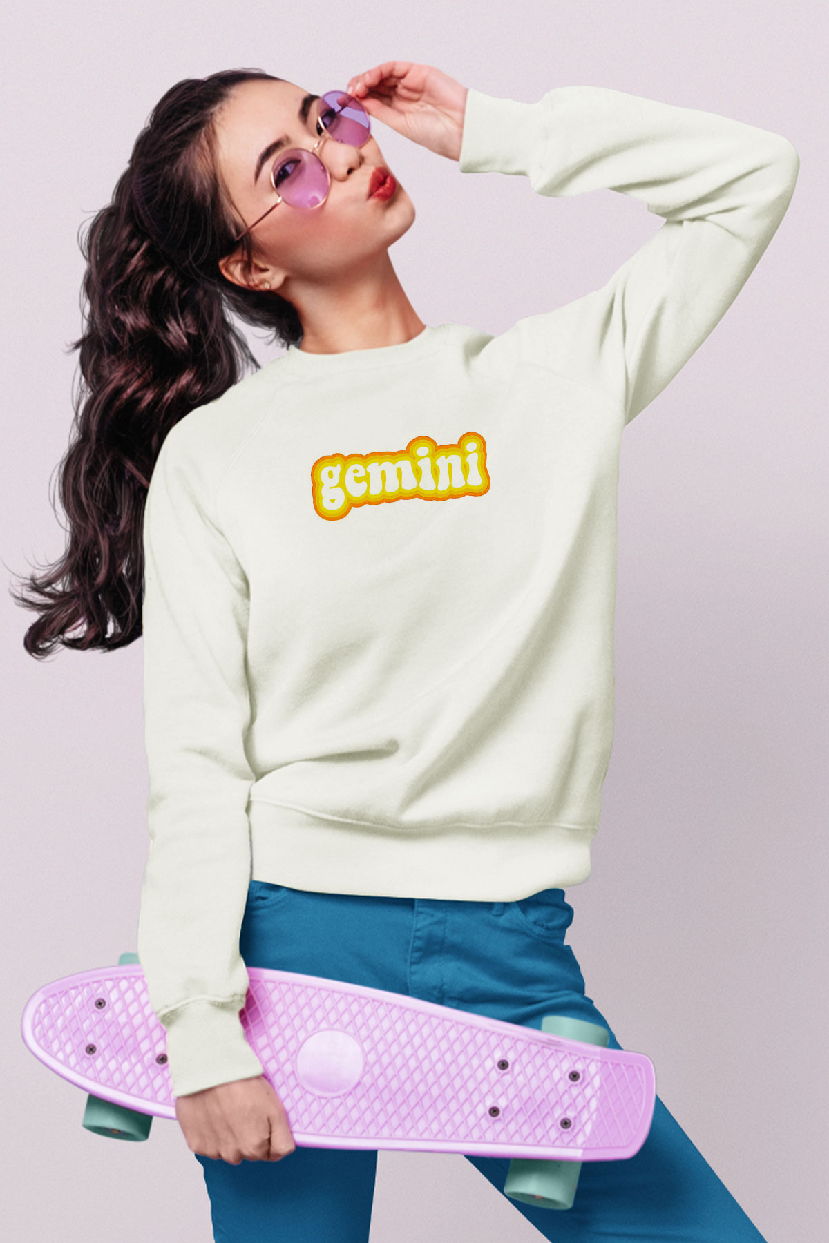 İkizler Burcu Baskılı Beyaz Unisex Sweatshirt