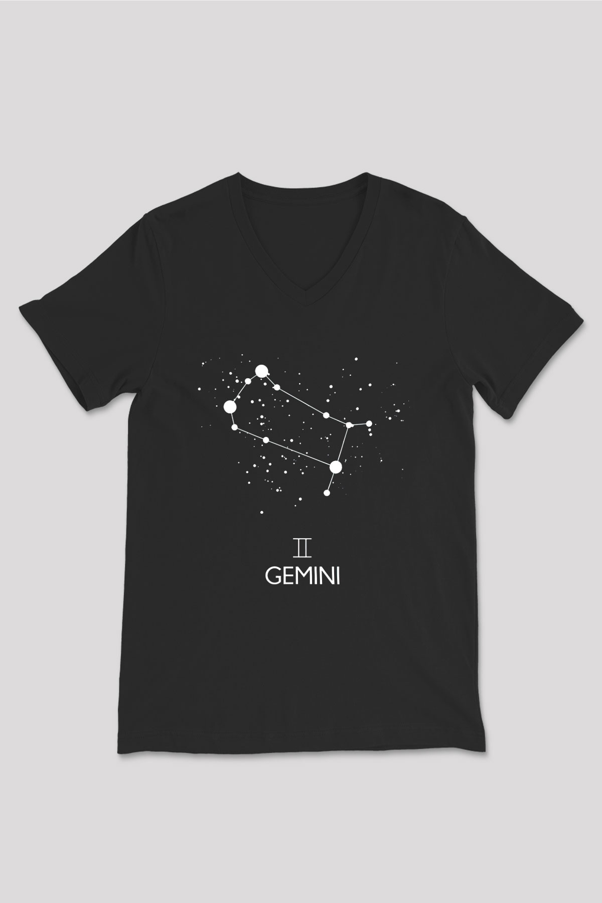 İkizler Burcu Baskılı Unisex Siyah V Yaka Tişört - Tshirt
