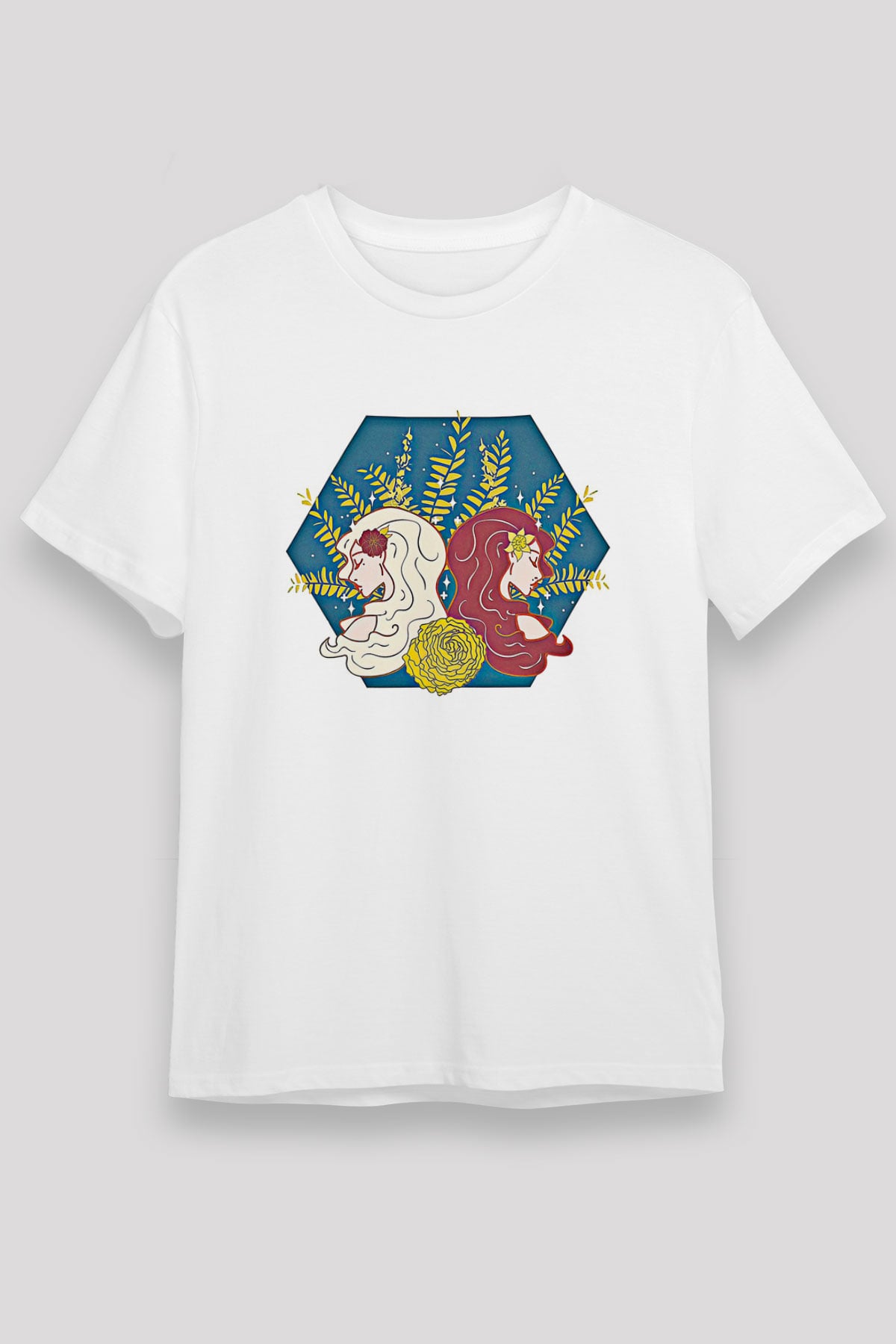 İkizler Burcu Unisex Baskılı Beyaz Tişört - Tshirt
