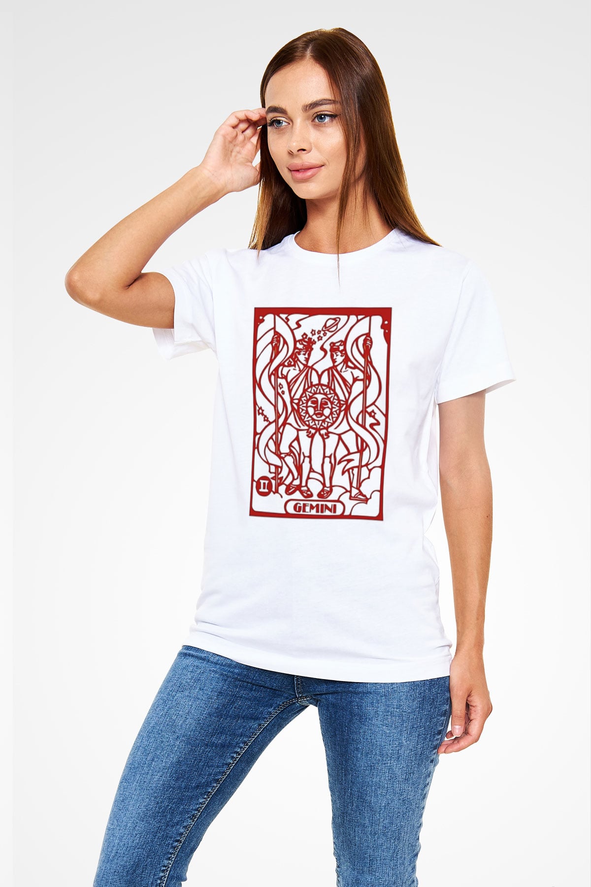 İkizler Burcu Unisex Baskılı Beyaz Tişört - Tshirt