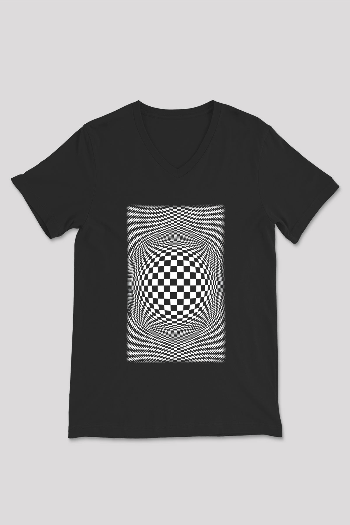Illüzyon Siyah Unisex V Yaka Tişört T-Shirt