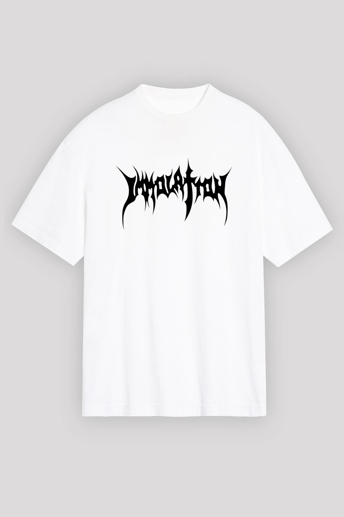 Immolation Baskılı Beyaz Unisex Oversize Tişört - Tshirt