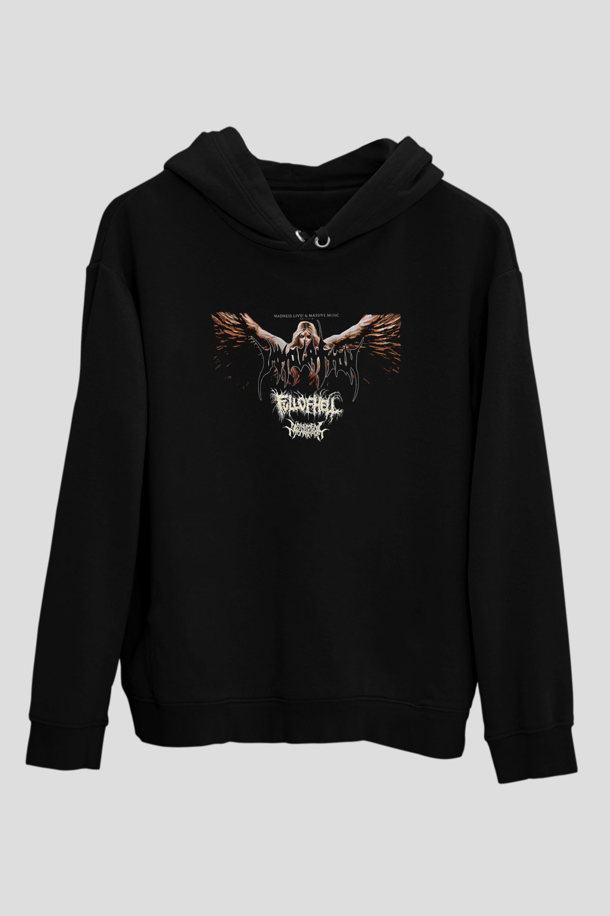 Immolation Baskılı Unisex Siyah Kapüşonlu Sweatshirt