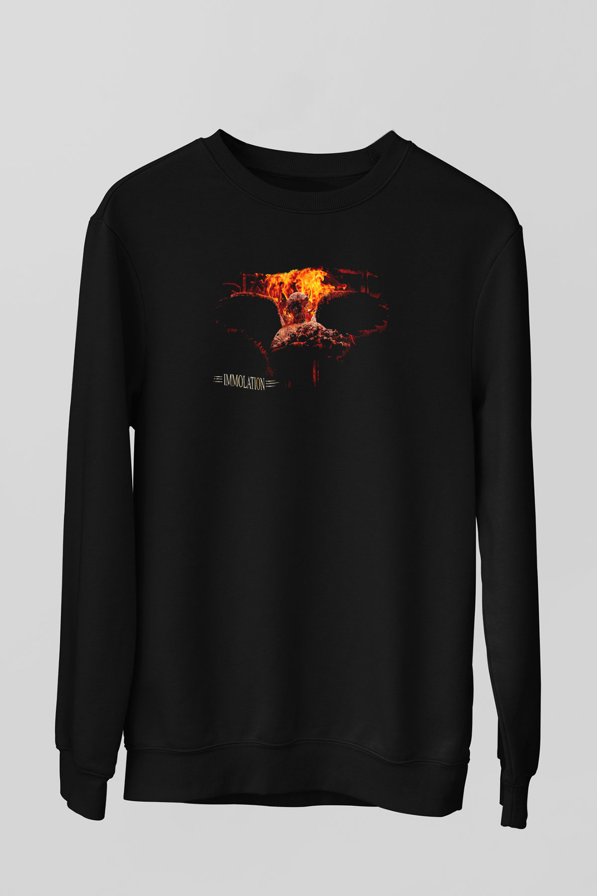 Immolation Baskılı Unisex Siyah Sweatshirt