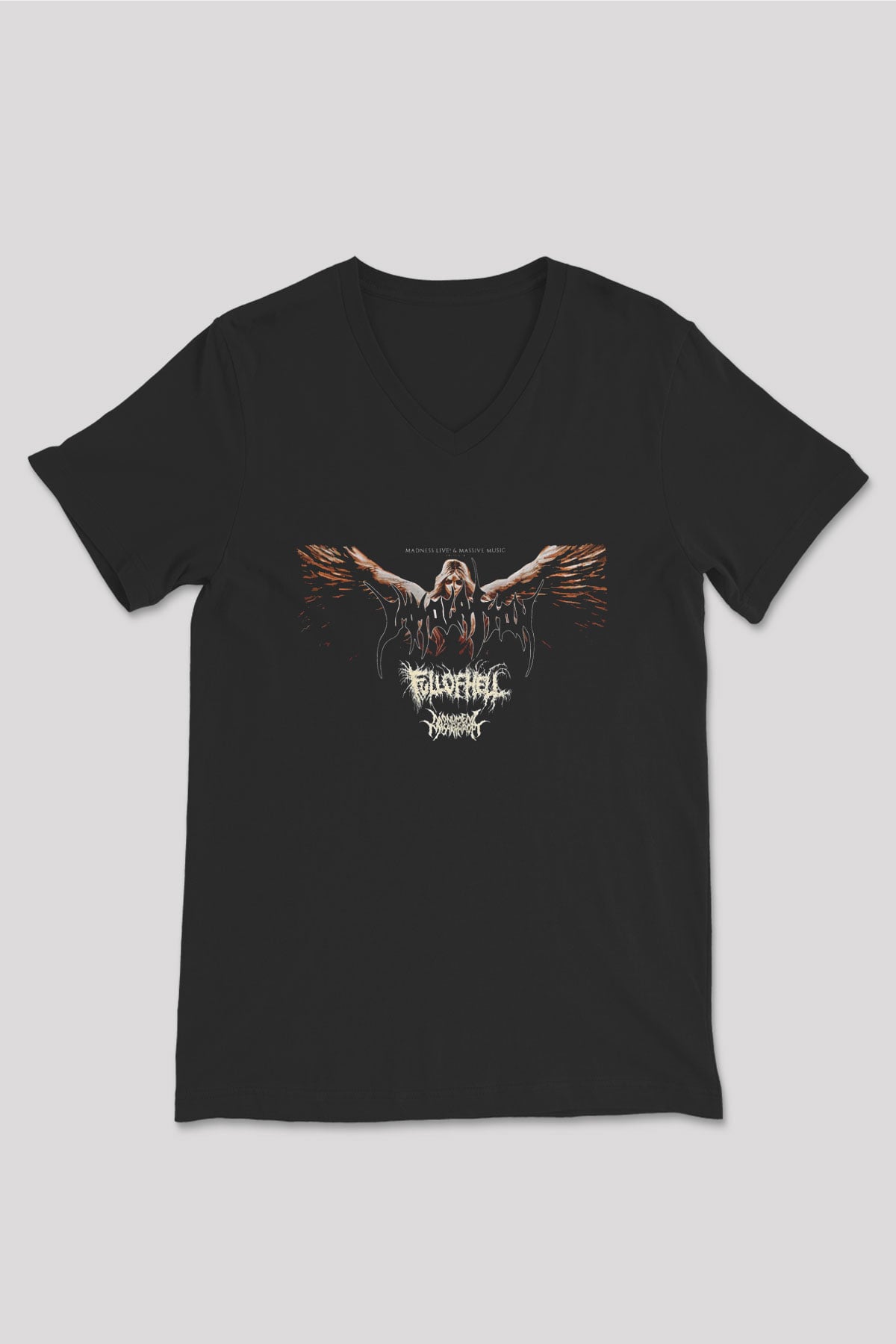 Immolation Baskılı Unisex Siyah V Yaka Tişört - Tshirt