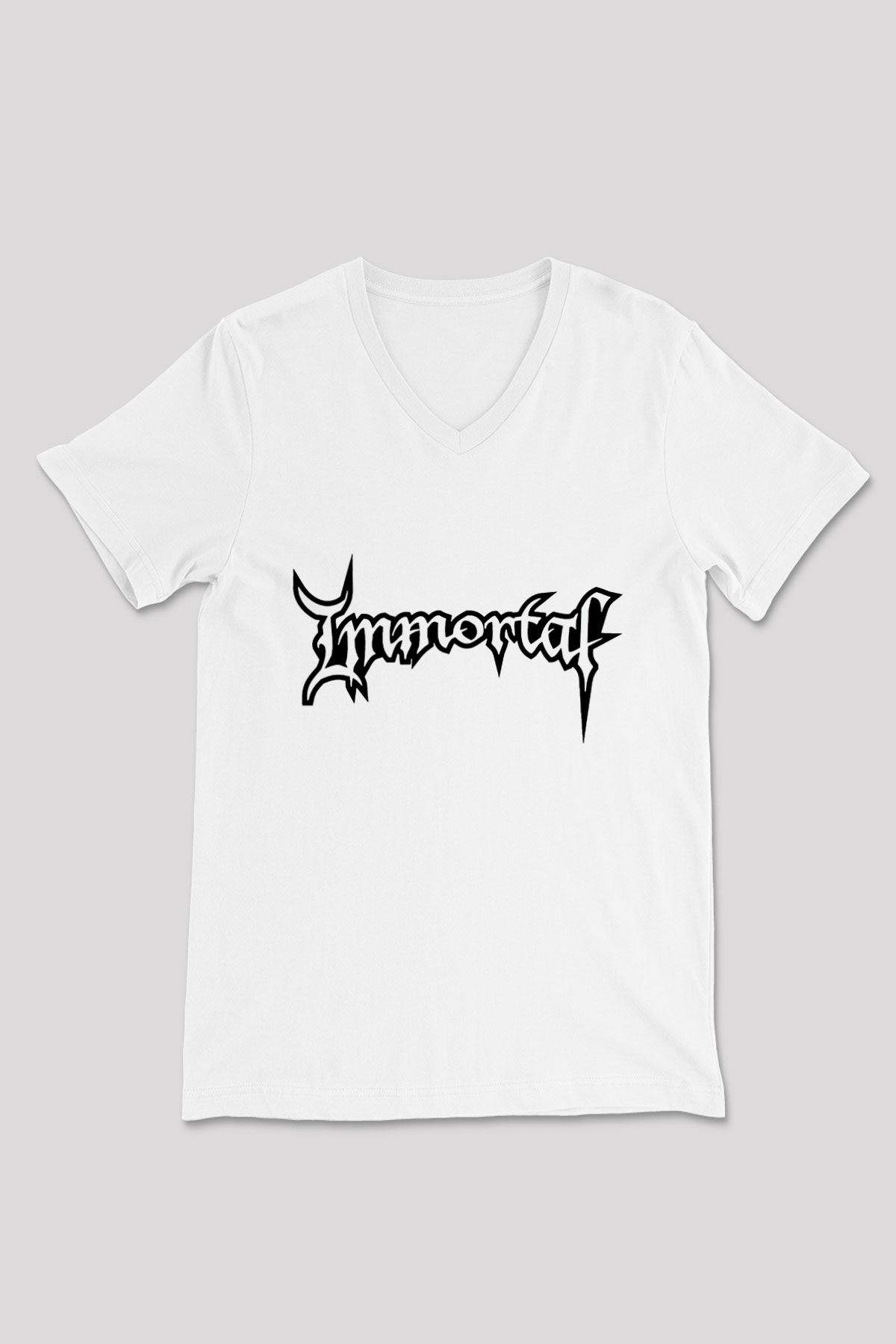 Immortal Beyaz Unisex V Yaka Tişört T-Shirt