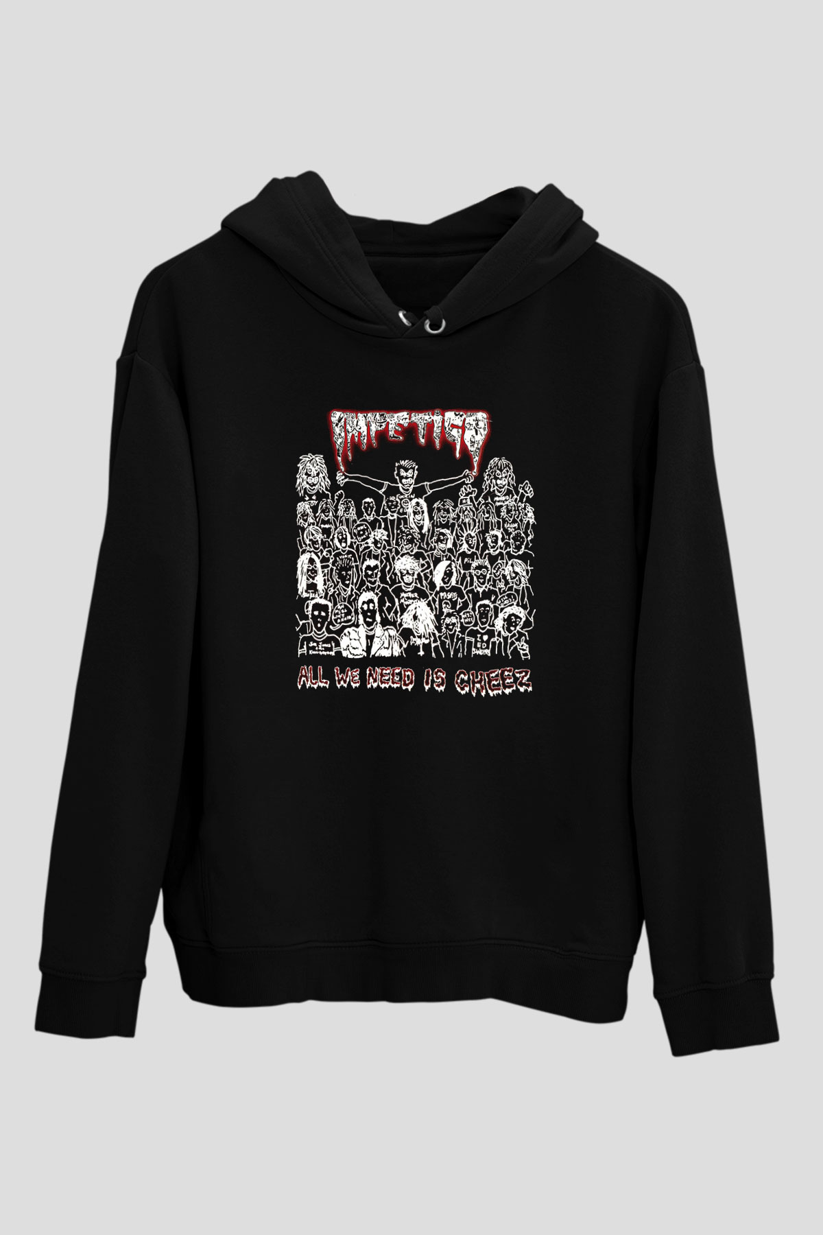 Impetigo Baskılı Unisex Siyah Kapüşonlu Sweatshirt