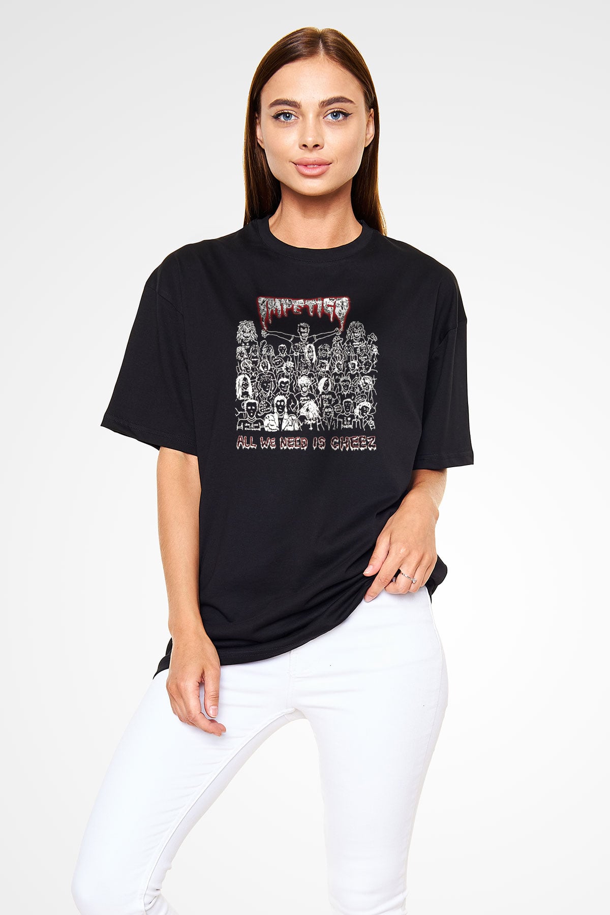 Impetigo Baskılı Unisex Siyah Oversize Tişört - Tshirt