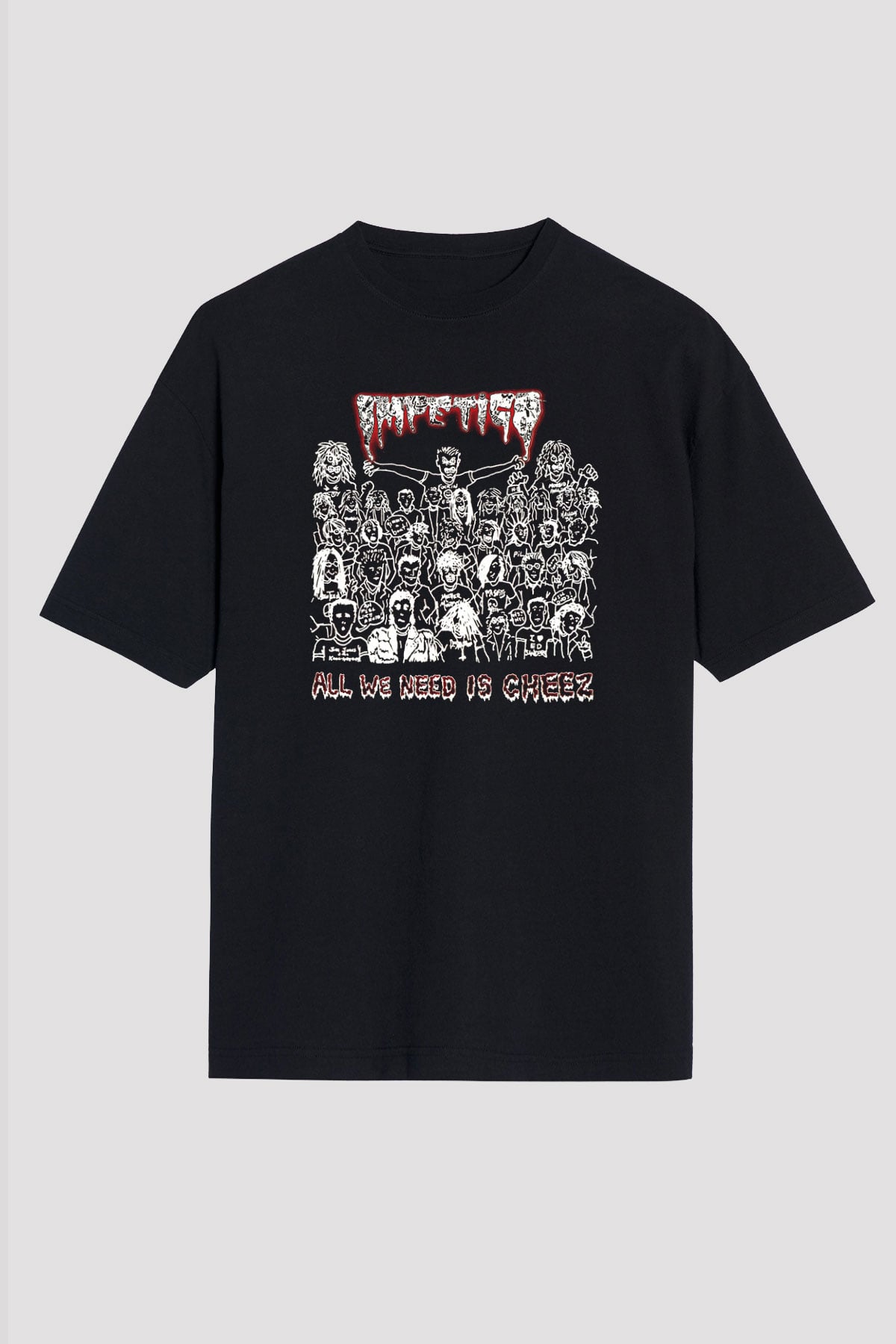 Impetigo Baskılı Unisex Siyah Oversize Tişört - Tshirt
