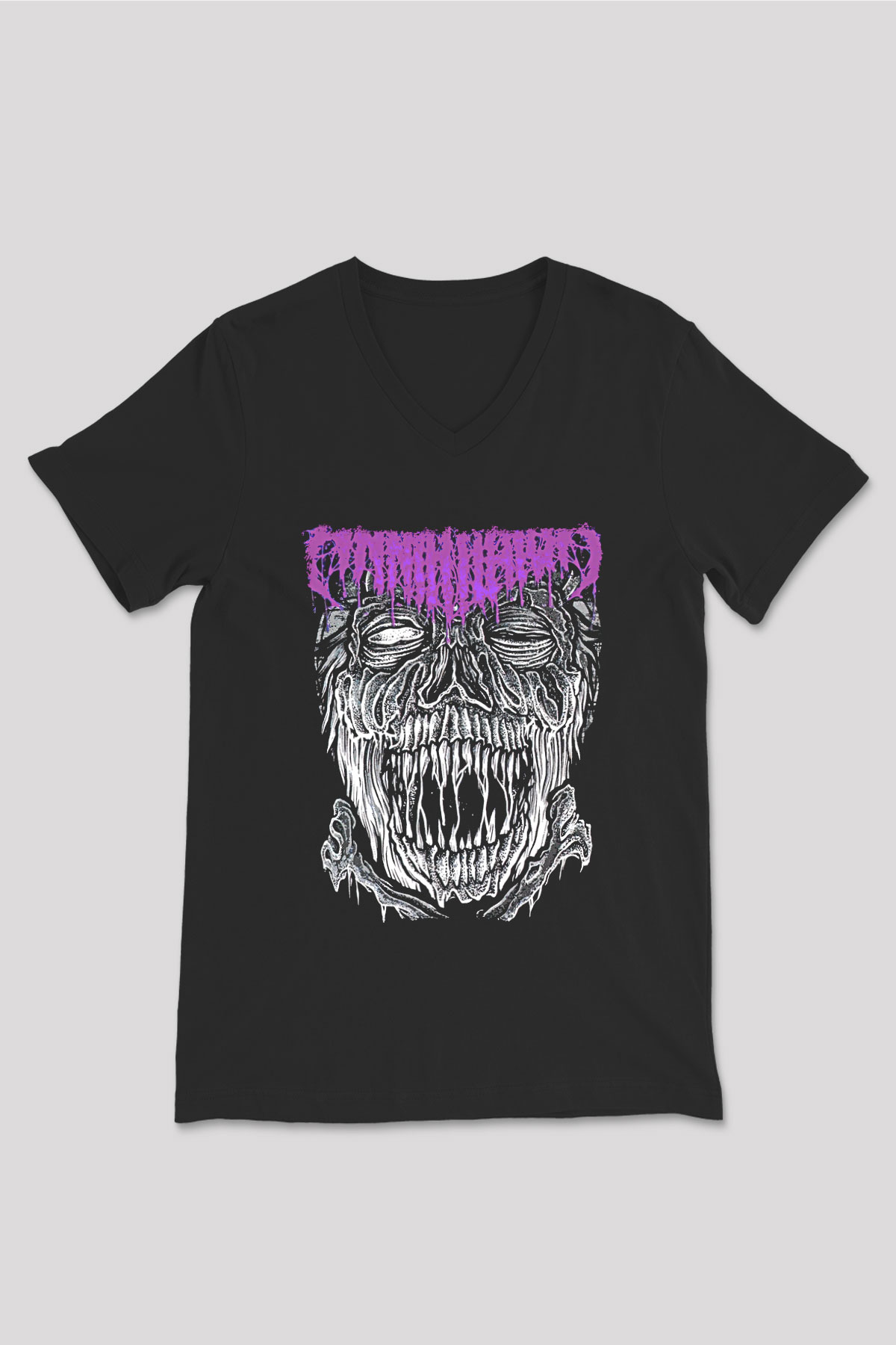Impetigo Baskılı Unisex Siyah V Yaka Tişört - Tshirt