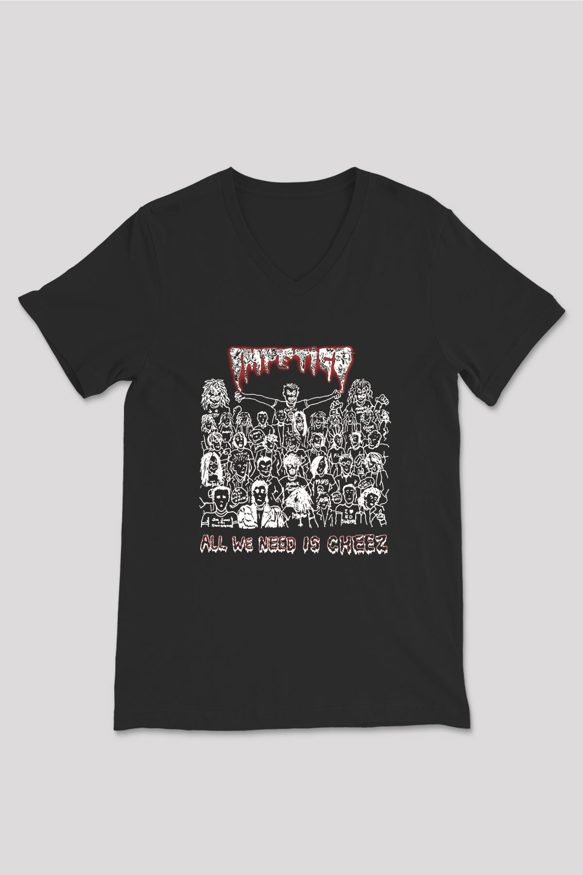 Impetigo Baskılı Unisex Siyah V Yaka Tişört - Tshirt