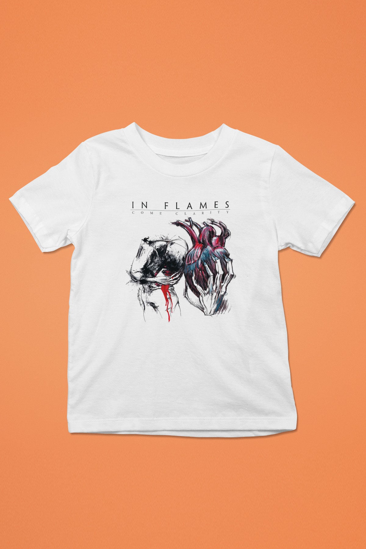 In Flames Baskılı Beyaz Unisex Çocuk Tişört