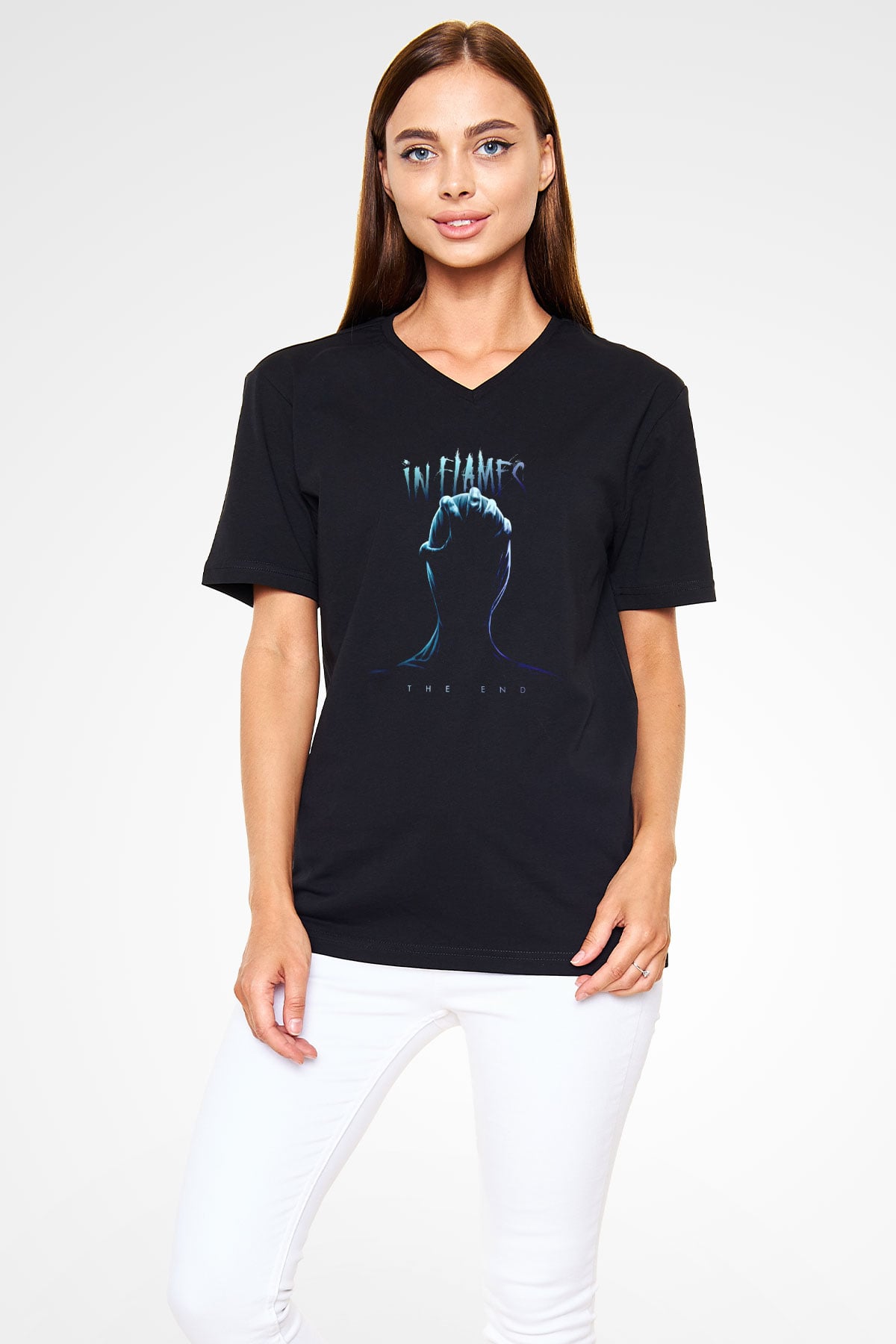 In Flames Siyah Unisex V Yaka Tişört
