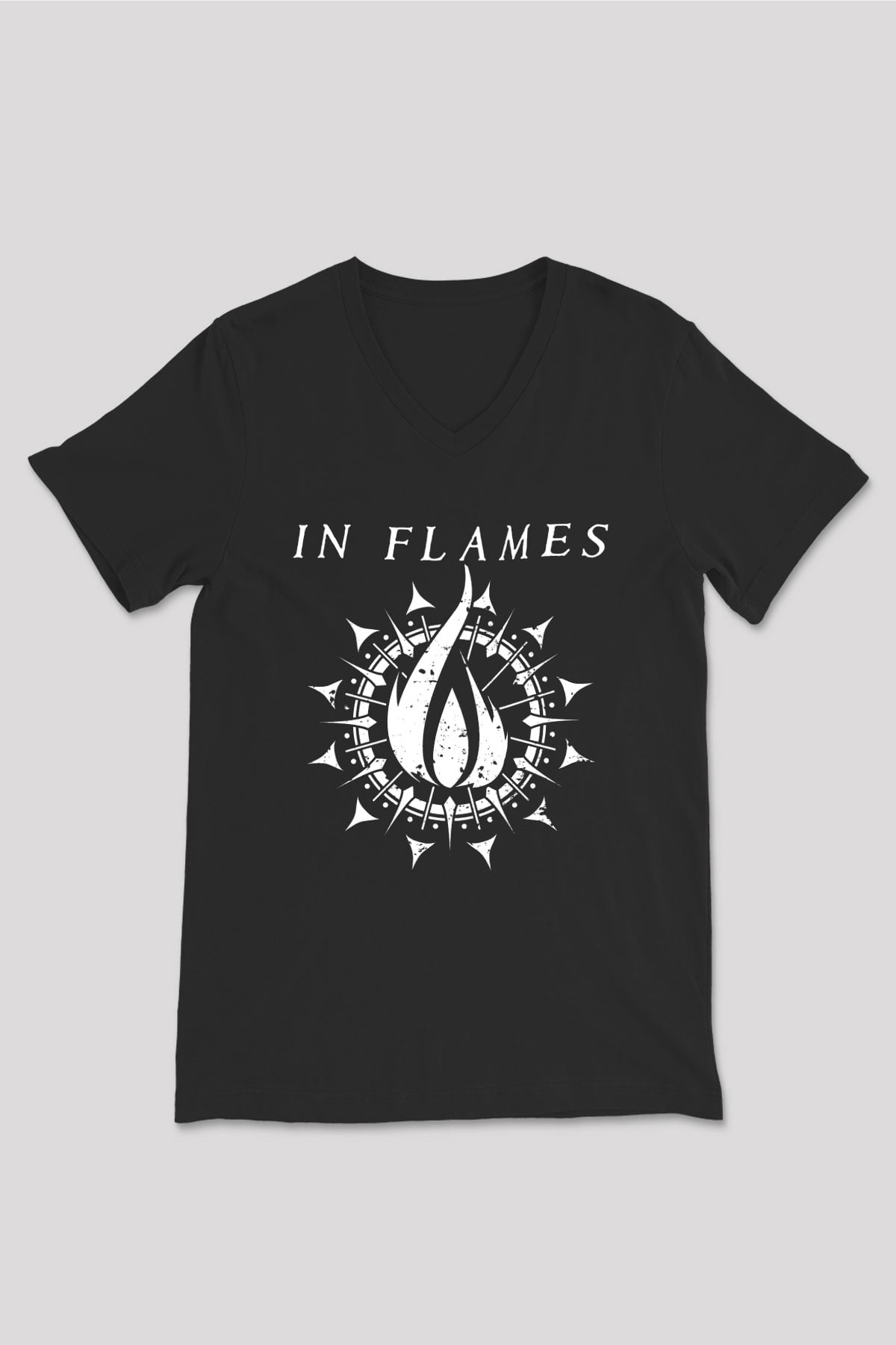 In Flames Siyah Unisex V Yaka Tişört T-Shirt