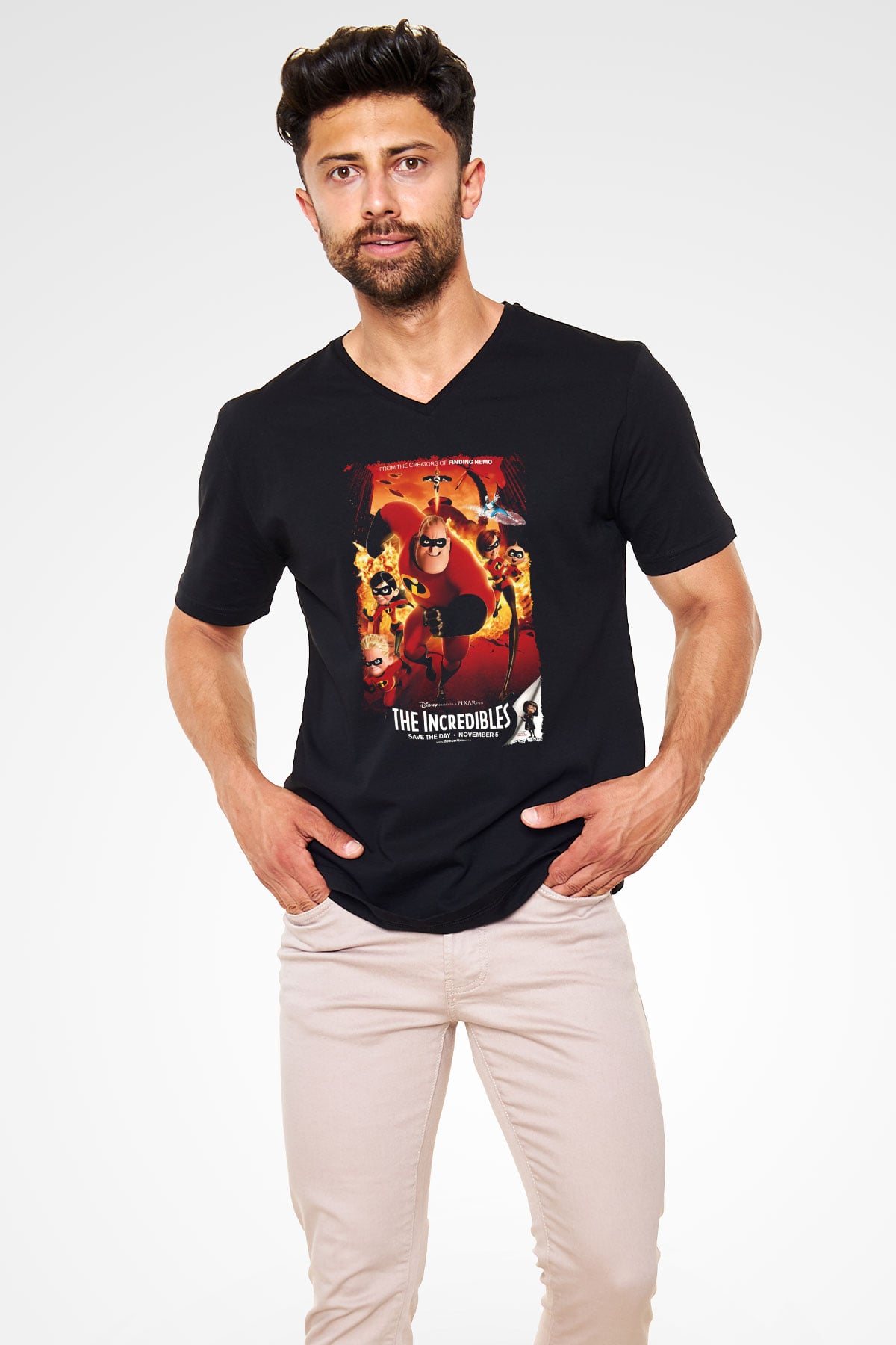 Incredibles (The) Siyah Unisex V Yaka Tişört