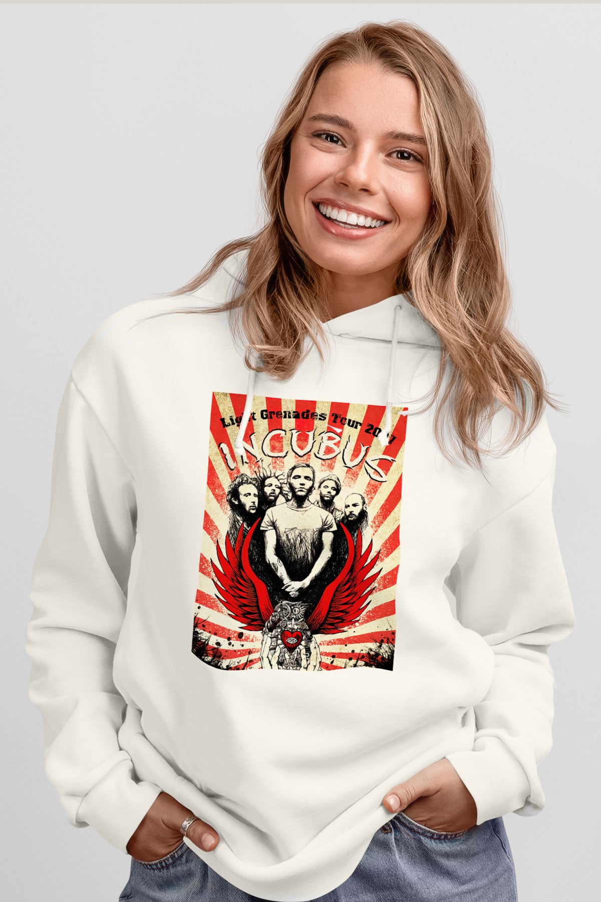 Incubus Beyaz Unisex Kapşonlu Sweatshirt