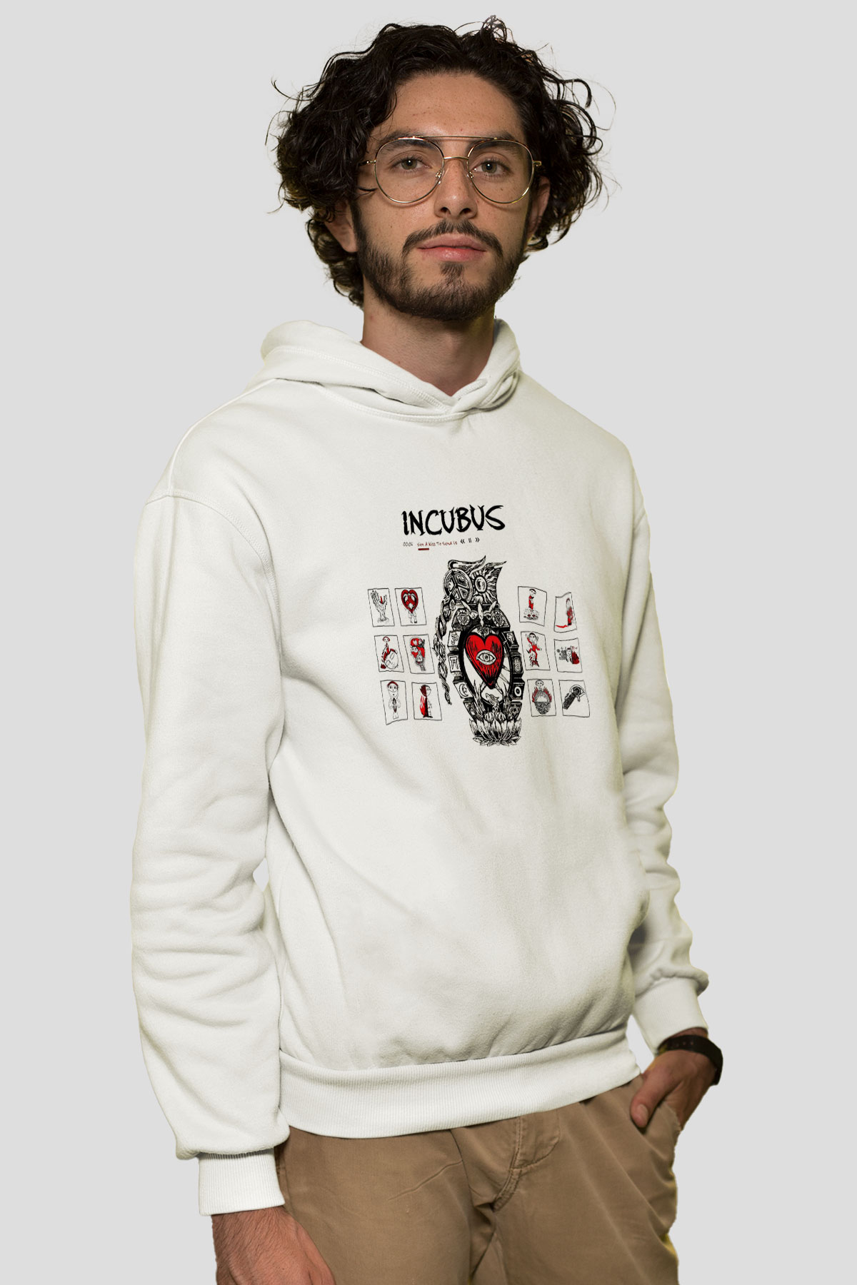 Incubus Beyaz Unisex Kapşonlu Sweatshirt