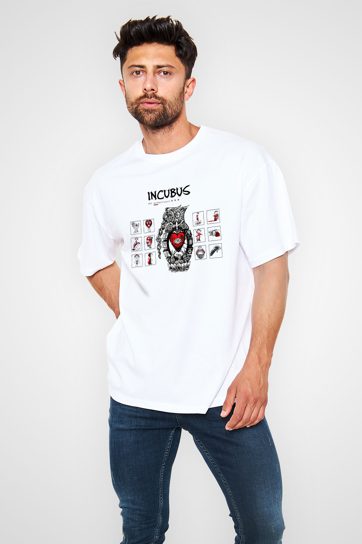 Incubus Beyaz Unisex Oversize Tişört T-Shirt