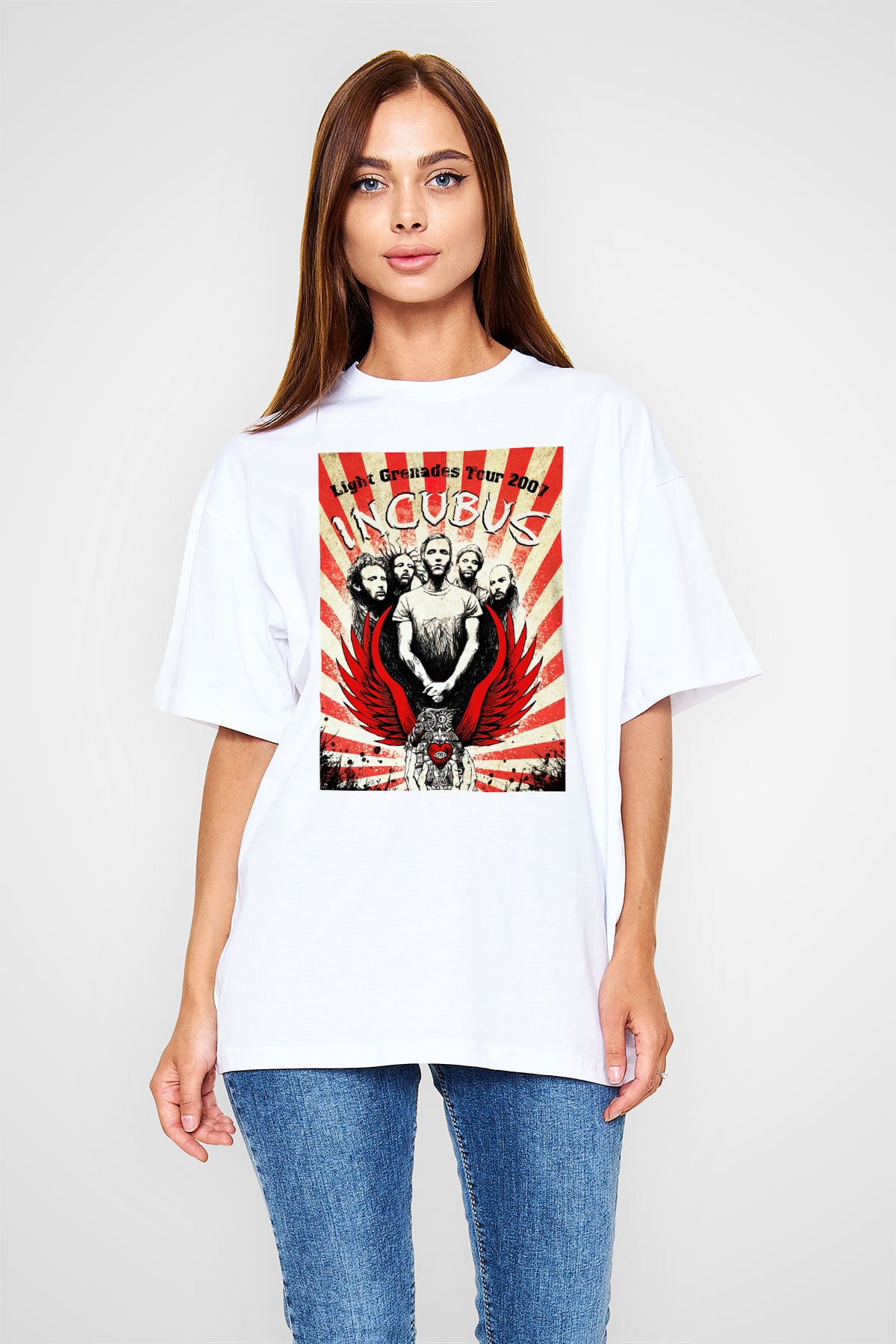 Incubus Beyaz Unisex Oversize Tişört T-Shirt