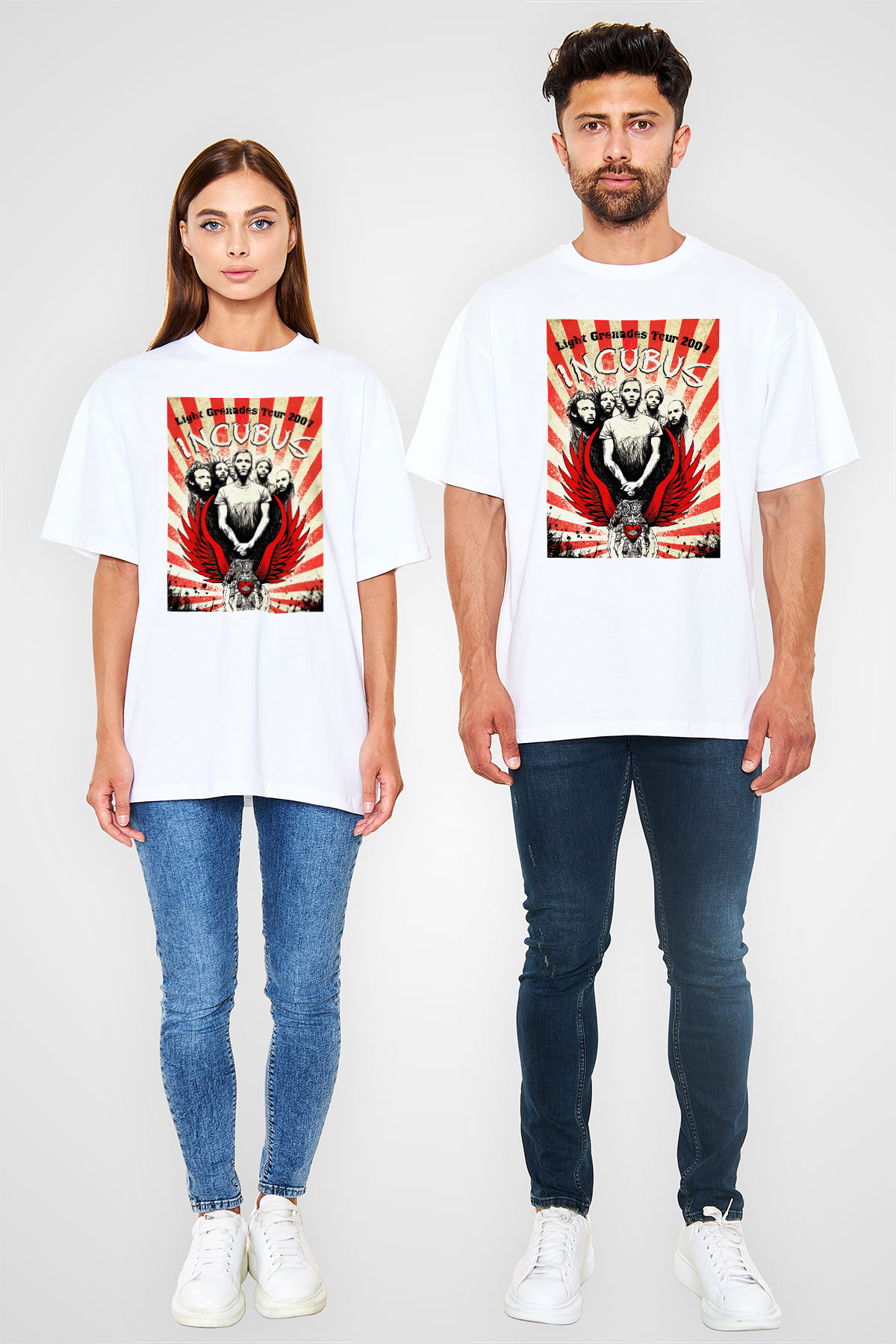 Incubus Beyaz Unisex Oversize Tişört T-Shirt