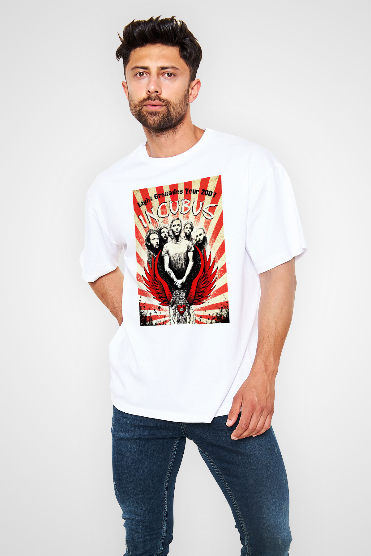 Incubus Beyaz Unisex Oversize Tişört T-Shirt