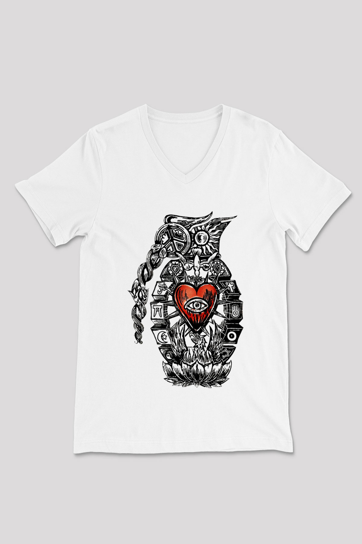 Incubus Beyaz Unisex V Yaka Tişört T-Shirt