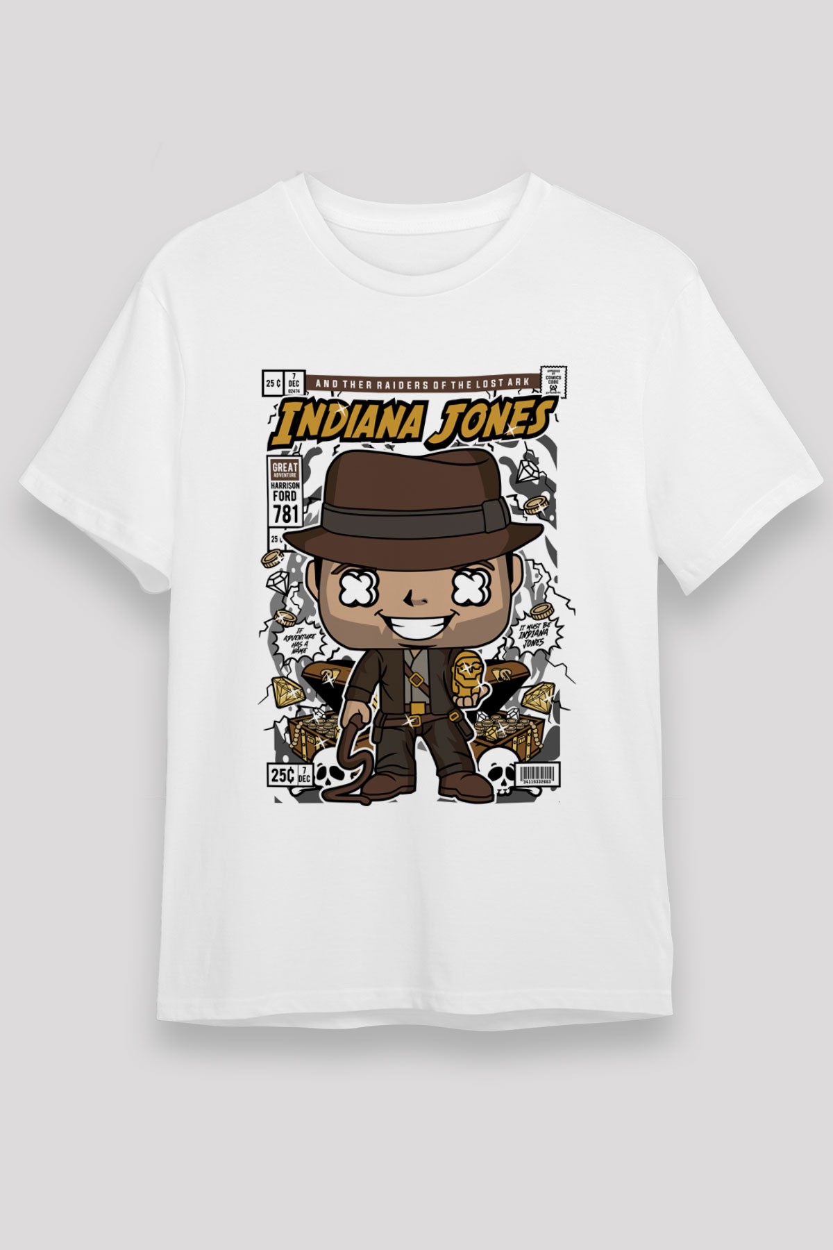 Indiana Jones Baskılı Unisex Beyaz Tişört