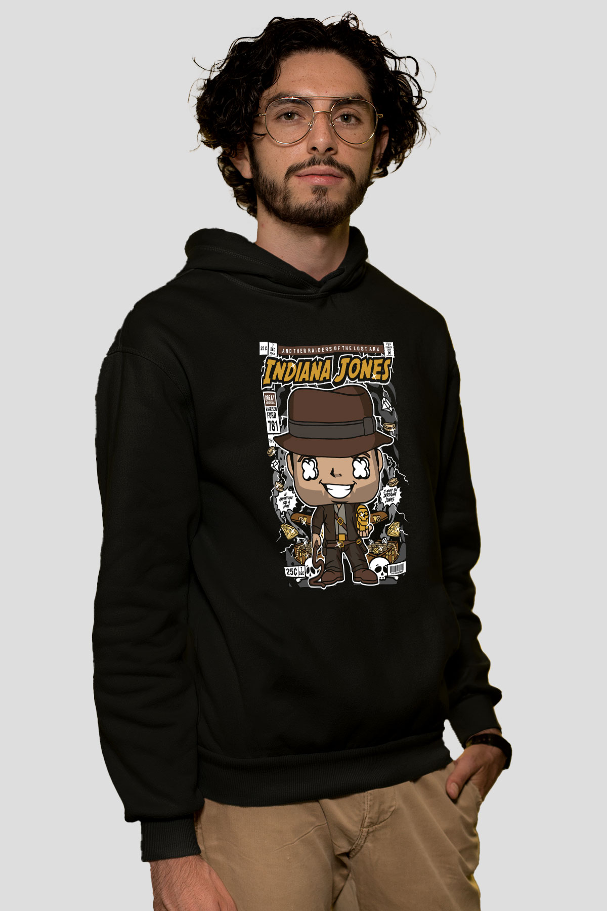Indiana Jones Baskılı Unisex Siyah Hoodie