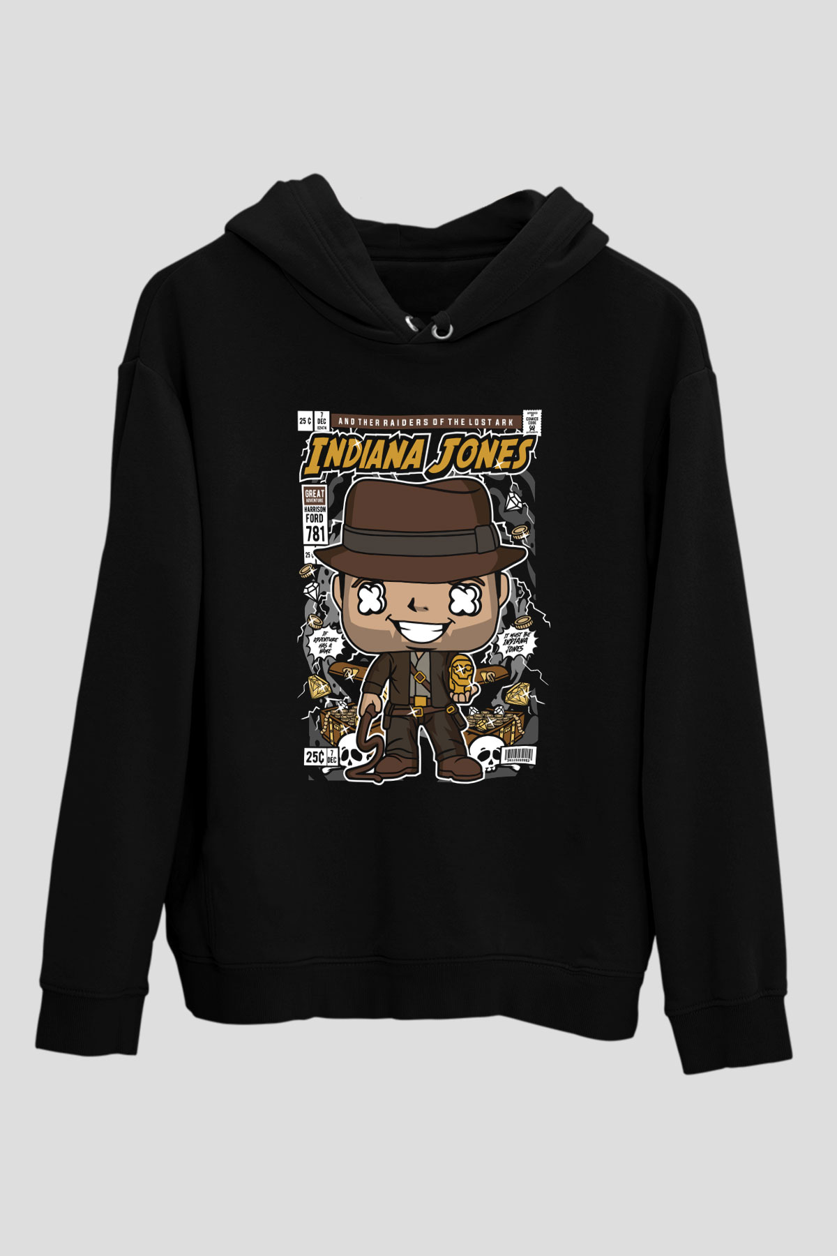 Indiana Jones Baskılı Unisex Siyah Hoodie