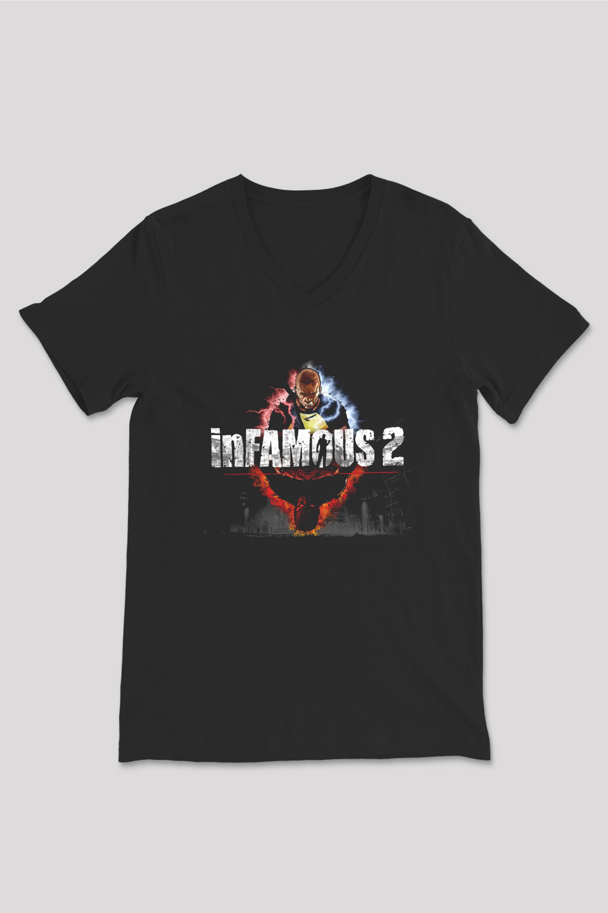 Infamous Siyah Unisex V Yaka Tişört
