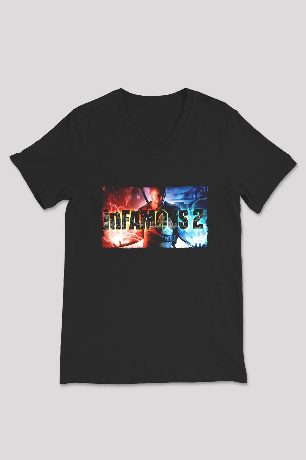 Infamous Siyah Unisex V Yaka Tişört