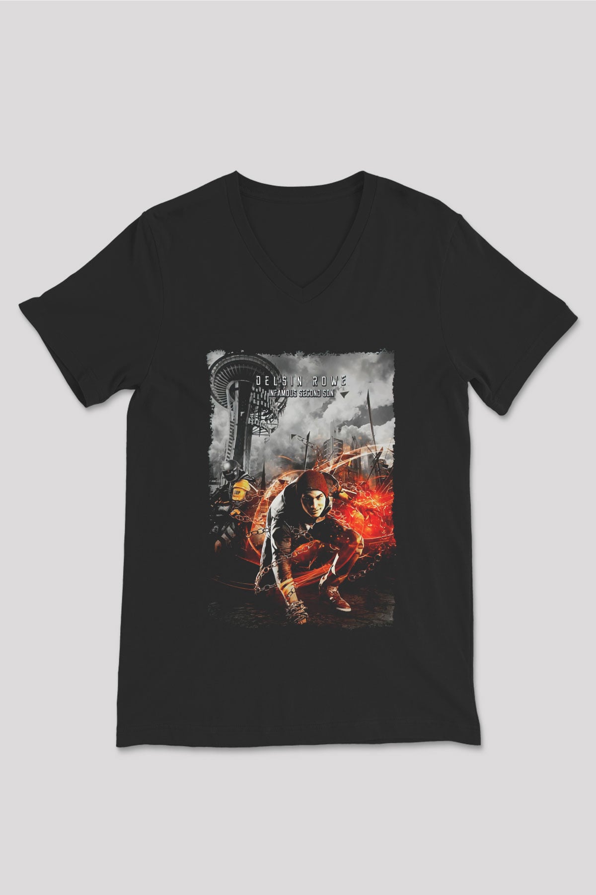 Infamous Siyah Unisex V Yaka Tişört
