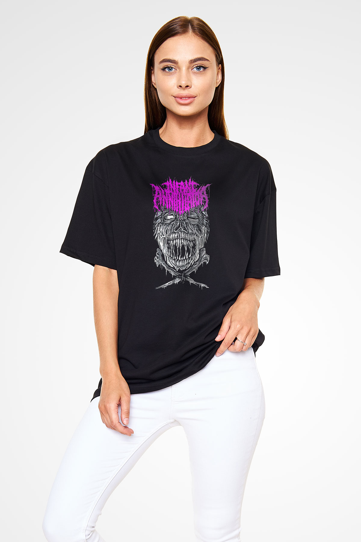 İnfant Annihilator Baskılı Unisex Siyah Oversize Tişört - Tshirt