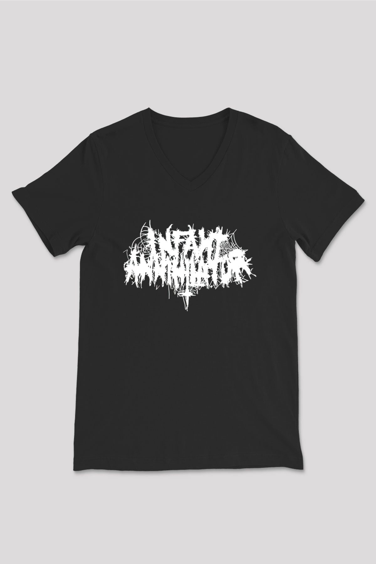 İnfant Annihilator Baskılı Unisex Siyah V Yaka Tişört - Tshirt