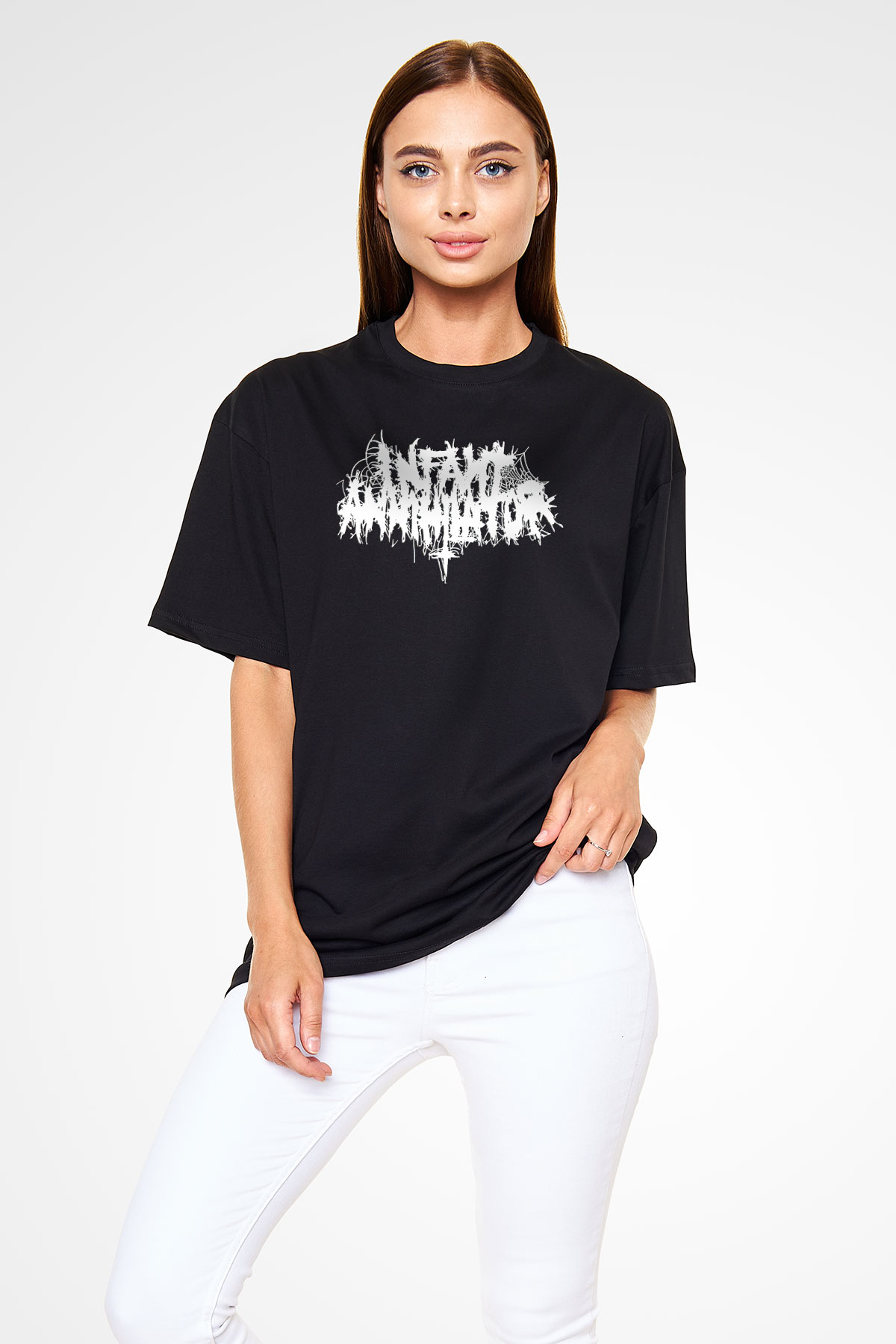 İnfant Annihilator Baskılı Unisex Siyah Oversize Tişört - Tshirt